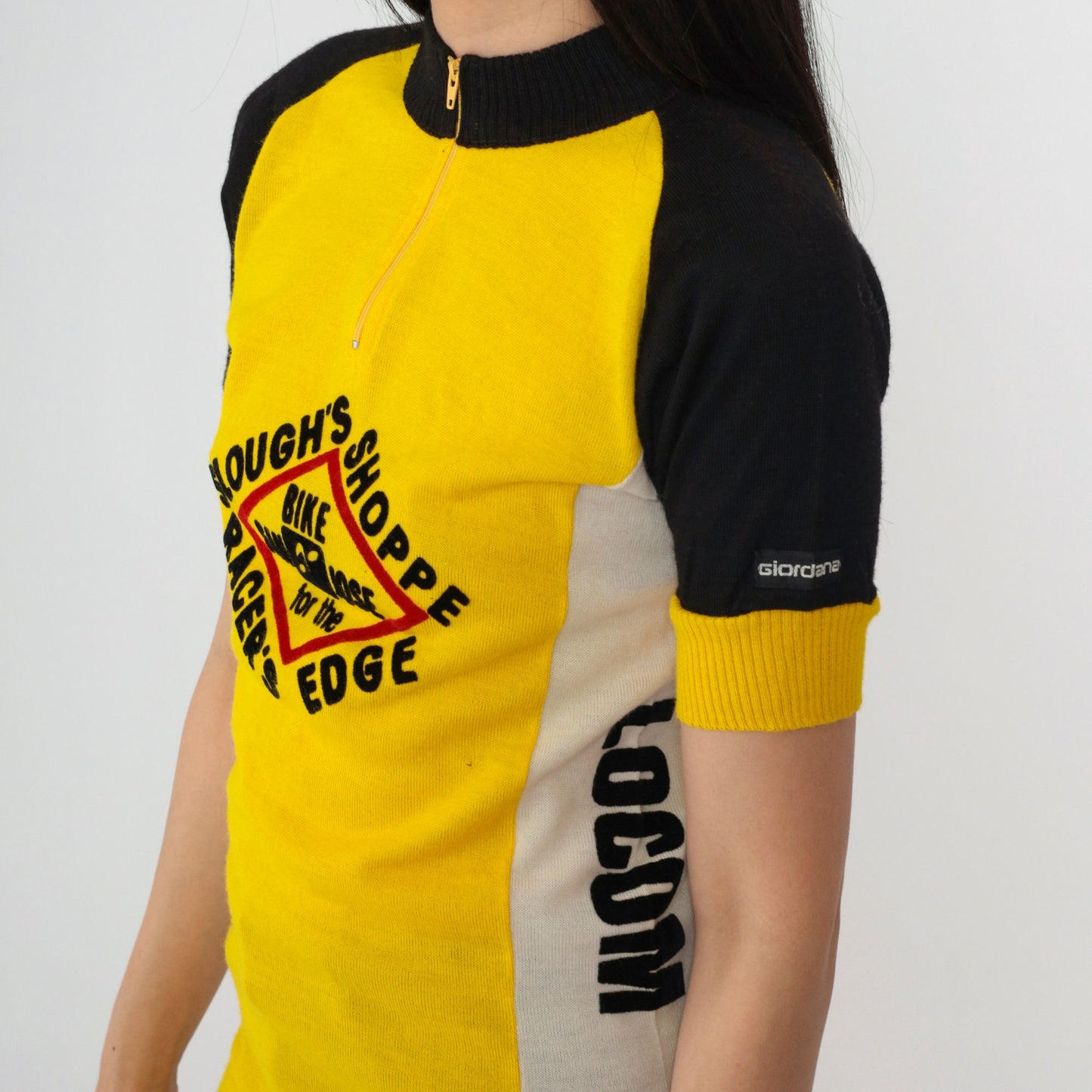 80s Giordana Sport Cycling Jersey Yellow Black Wool Blend Half-Zip Small