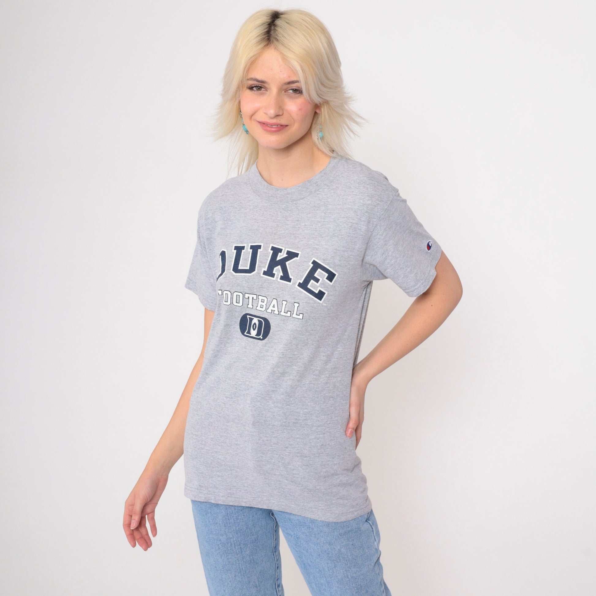 90s Champion Duke Football T-Shirt Grey Graphic Tee Small