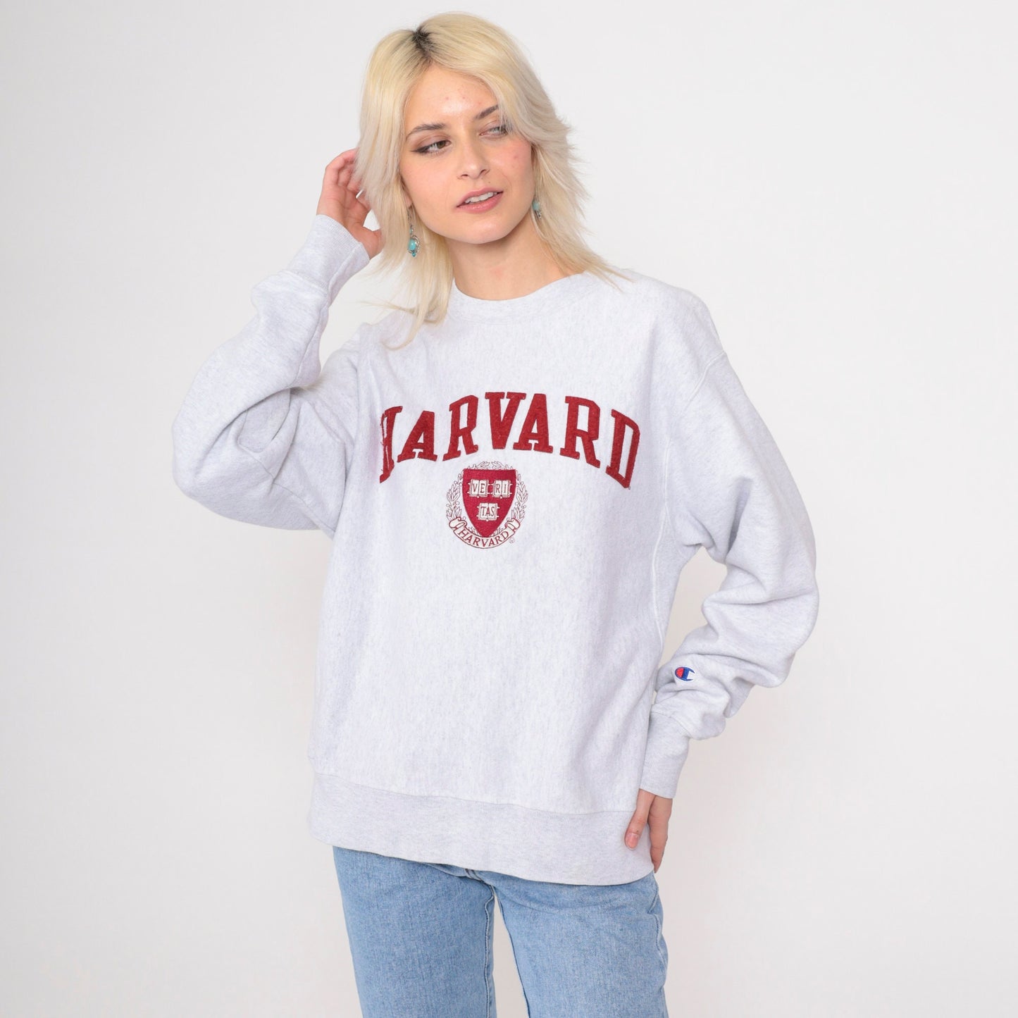 90s Champion Reverse Weave Harvard University Sweatshirt Grey Medium