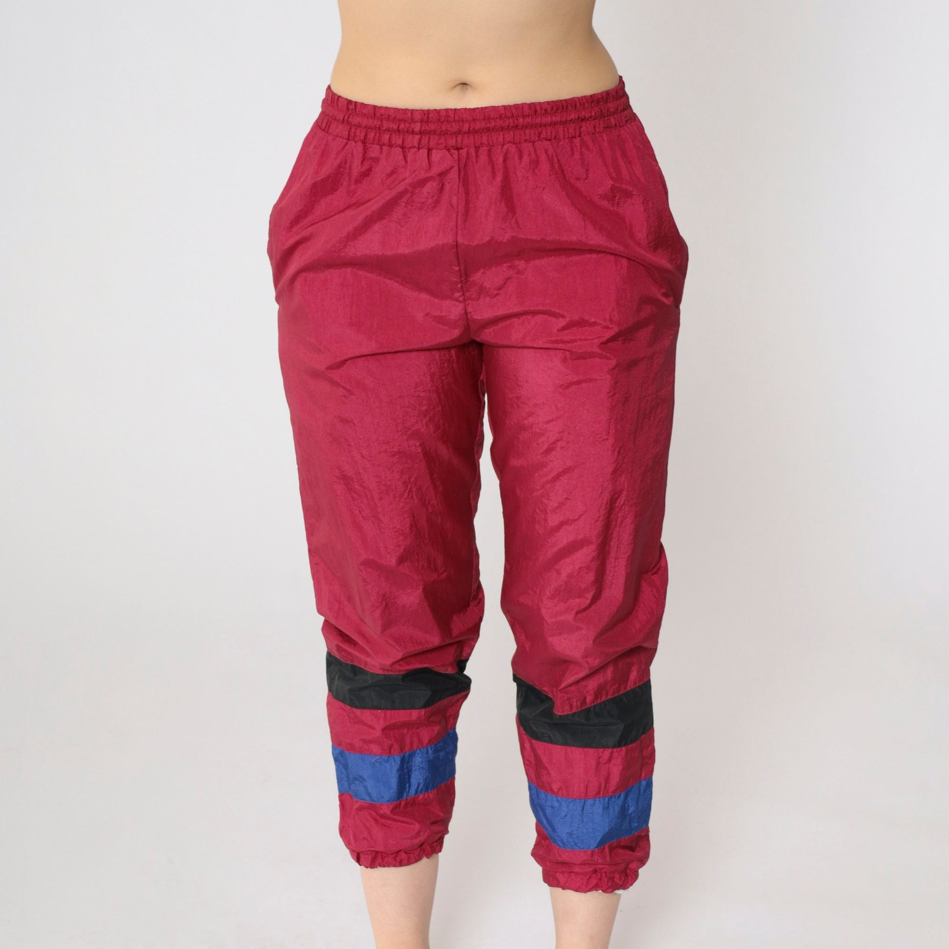 90s Raspberry Nylon Track Pants Striped Kids Medium