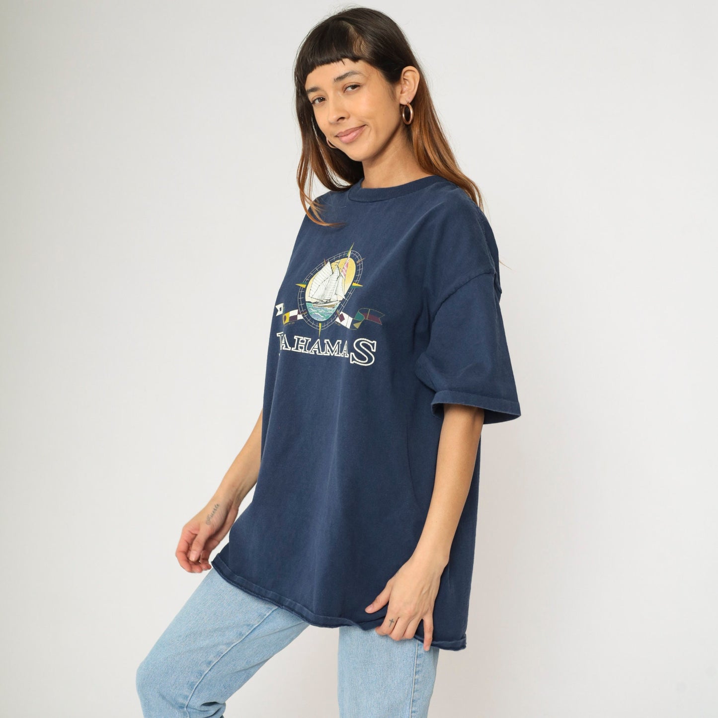 90s Bahamas Sailboat Graphic T Shirt Cotton Nautical Flag Tee Extra Extra Large XXL