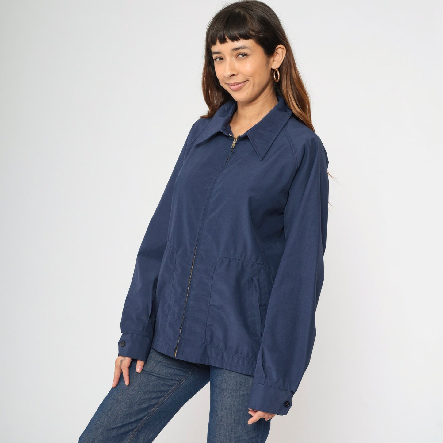 70s McGregor Drizzler Windbreaker Navy Zip Jacket Pointed Collar Extra Large