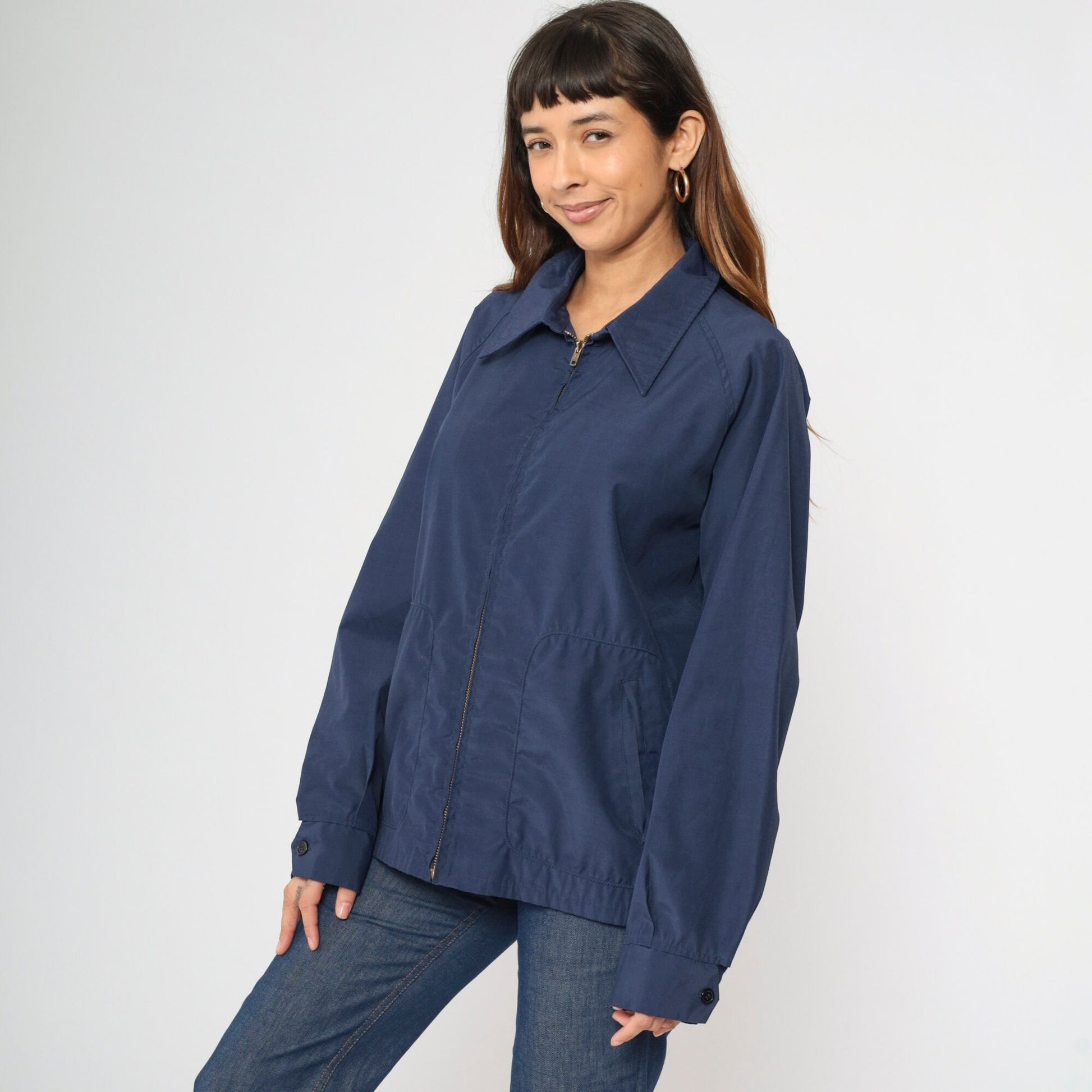 70s McGregor Drizzler Windbreaker Navy Zip Jacket Pointed Collar Extra Large