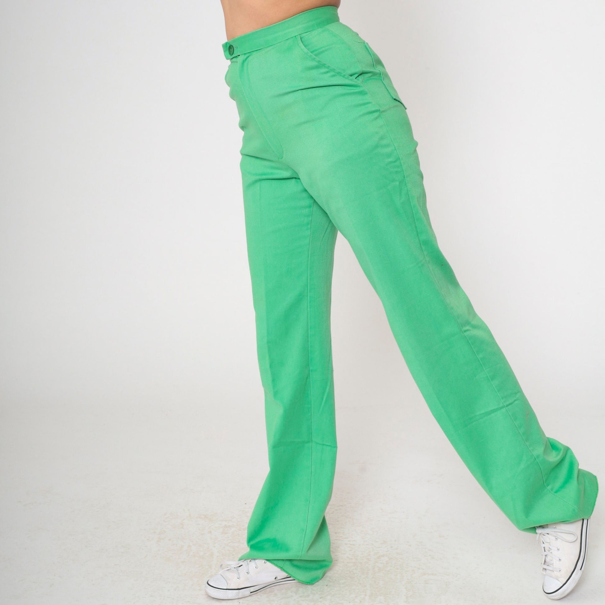 70s Girl Scouts Green High-Waisted Straight Leg Trousers Small