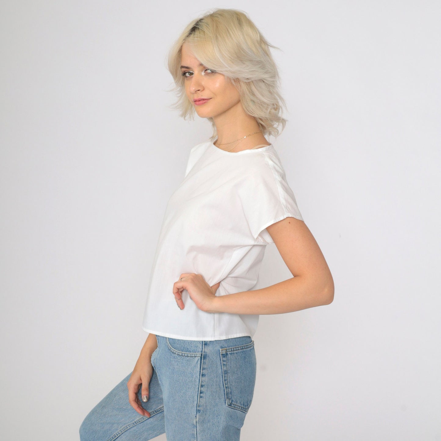 90s White Cap Sleeve Blouse Semi-Sheer Cotton Small