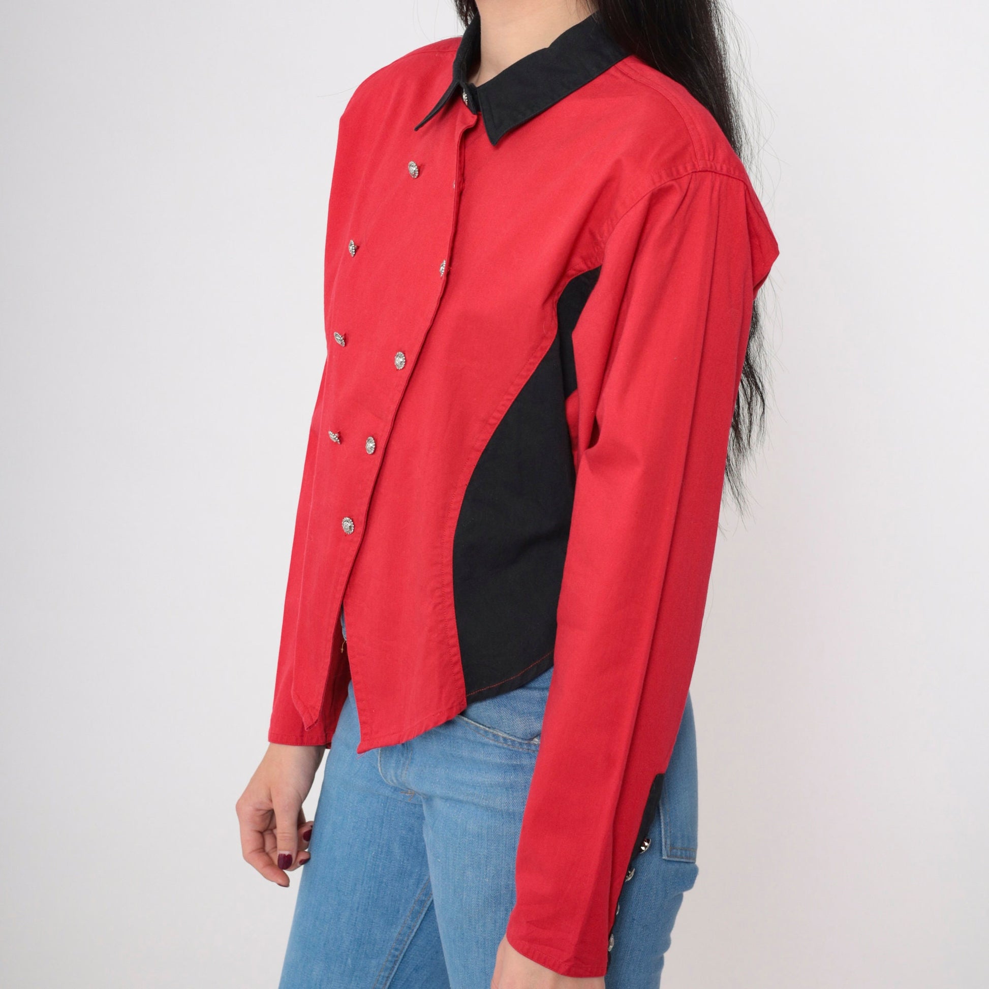 Y2K Wrangler Silver Lake Color Block Western Shirt Red Black Cotton Large