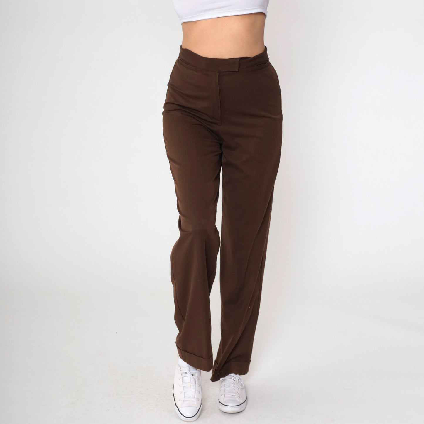 00s Liz Claiborne Brown High-Waisted Cuffed Straight Trousers Small 4
