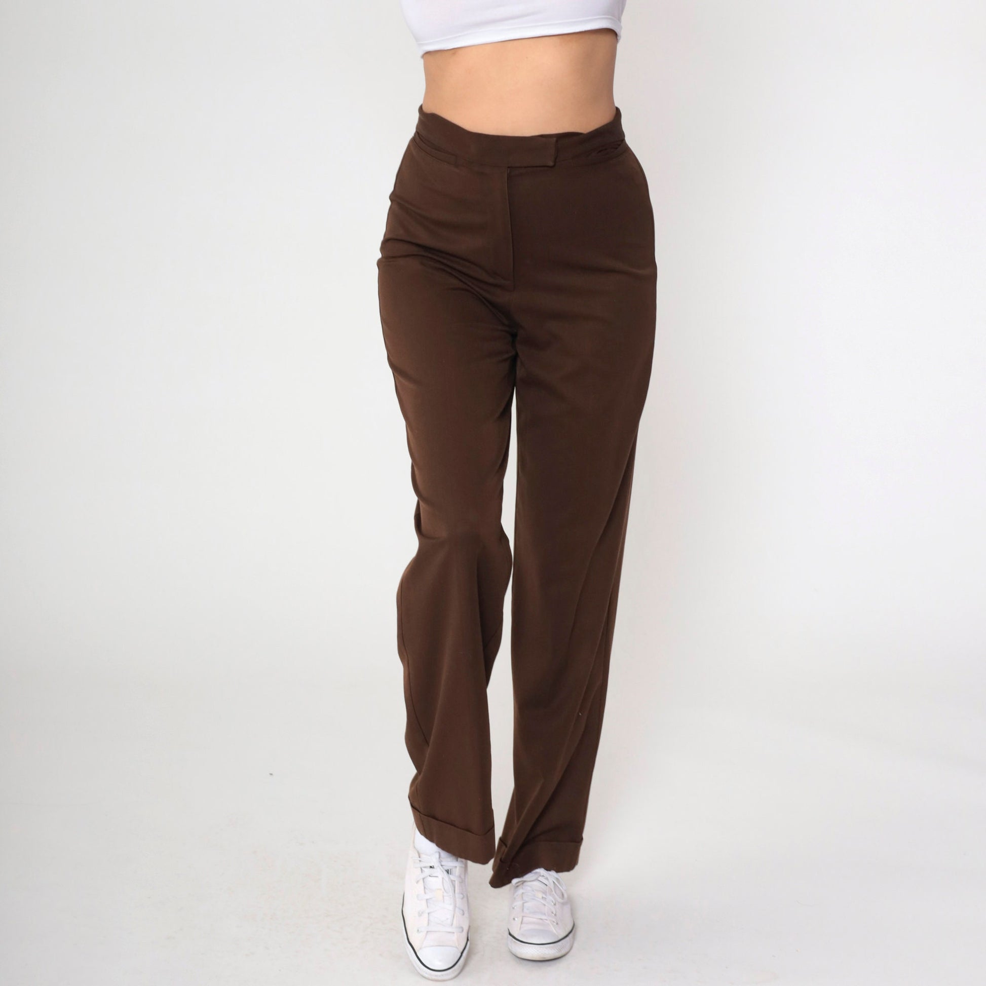 00s Liz Claiborne Brown High-Waisted Cuffed Straight Trousers Small 4