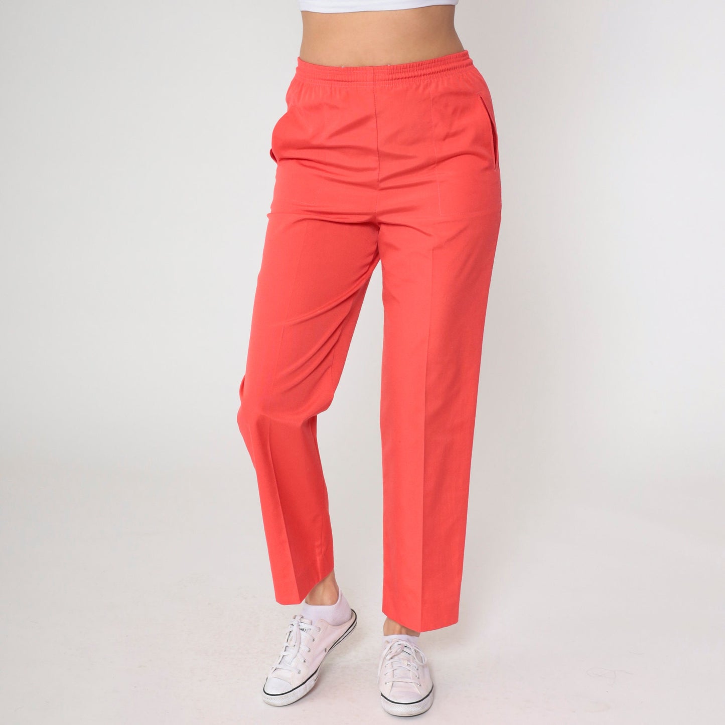 80s Coral Straight Leg Elastic Waist Trousers High Rise Small Medium