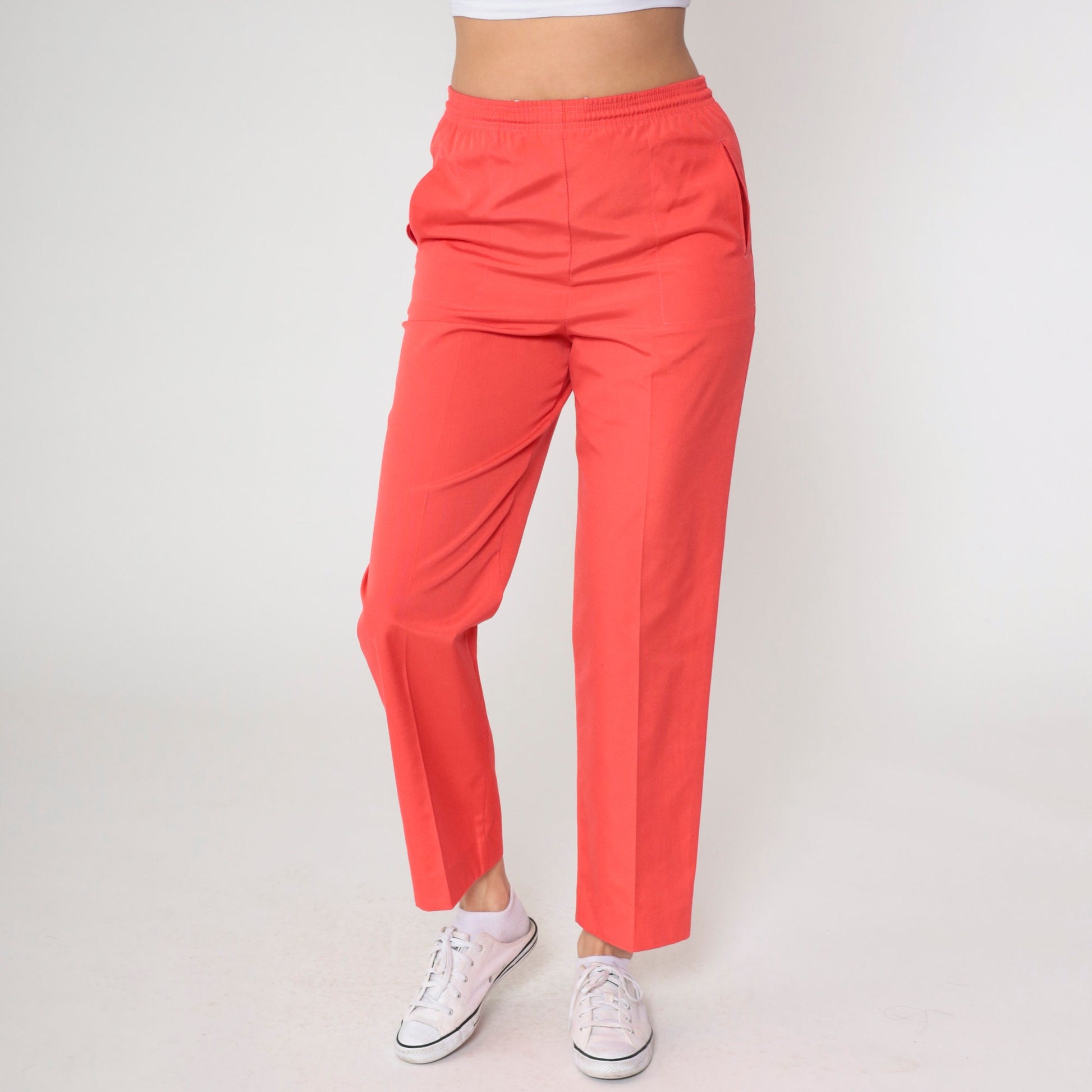 80s Coral Straight Leg Elastic Waist Trousers High Rise Small Medium