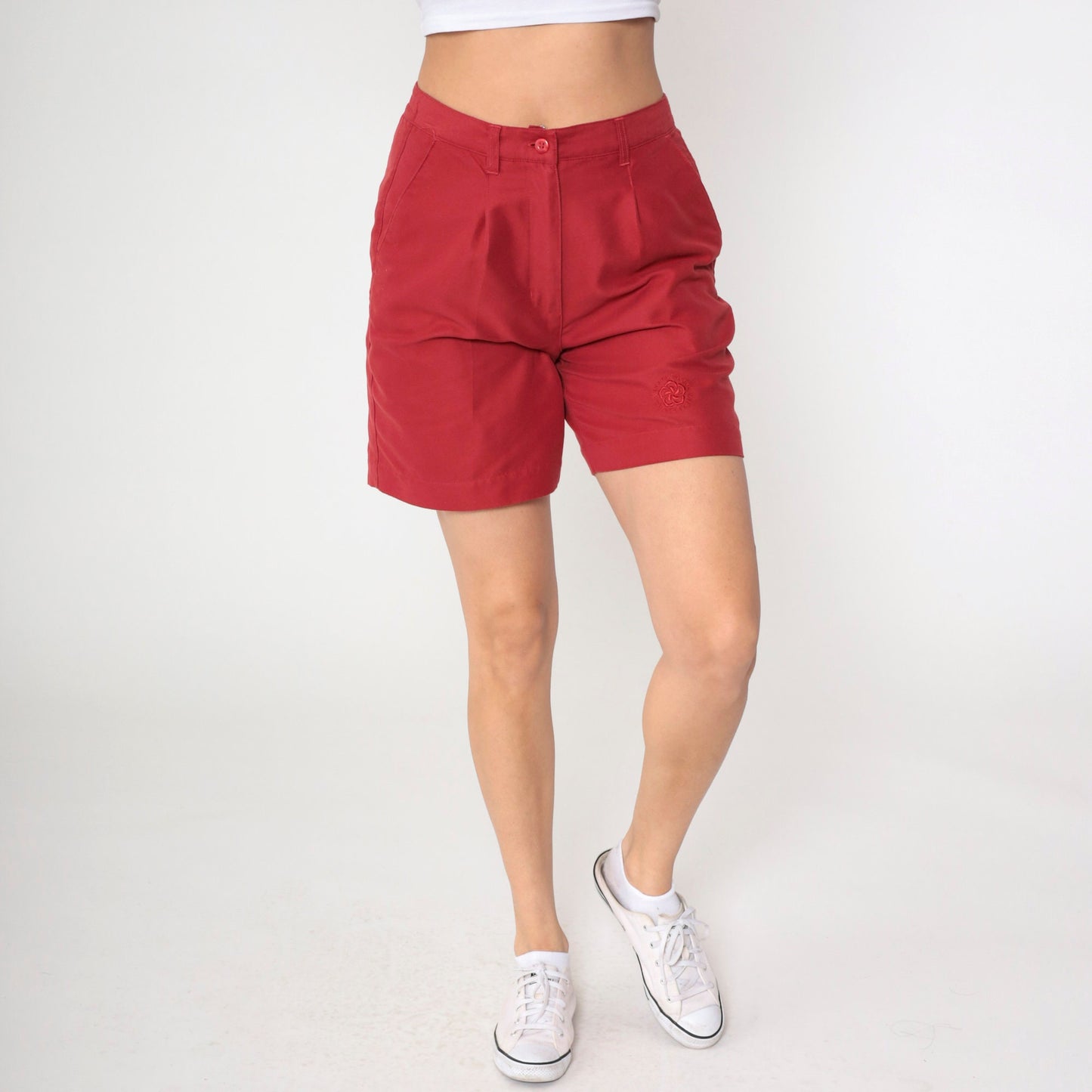 00s Makaha Valley Country Club Red Pleated High-Waist Shorts Small