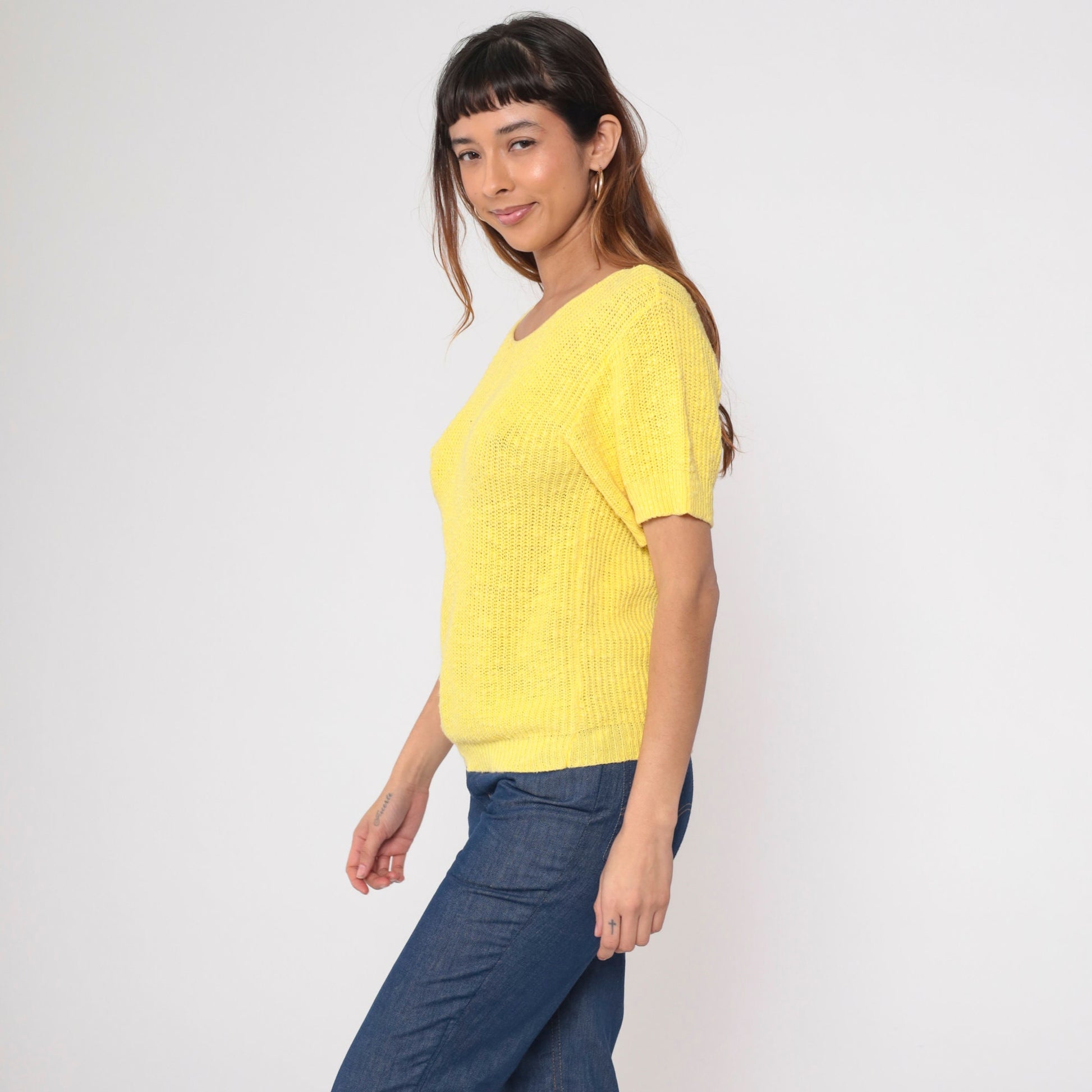 80s Jaguar Yellow Knit Short Sleeve Crewneck Pullover Small S
