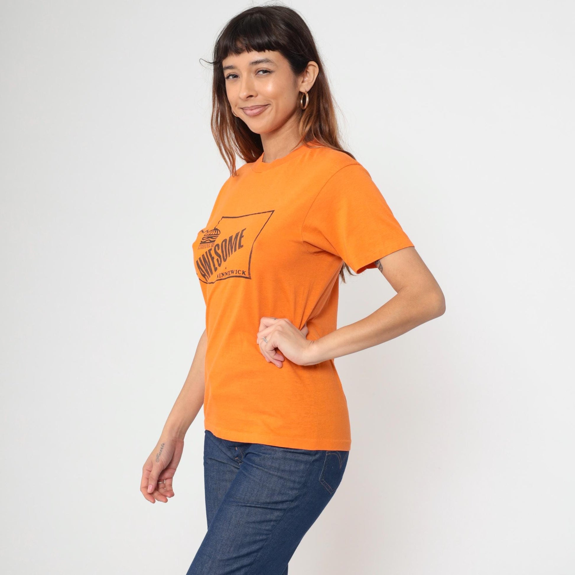 80s Kennewick Kingbowl Bowling Alley Graphic T-Shirt Orange Single Stitch Medium