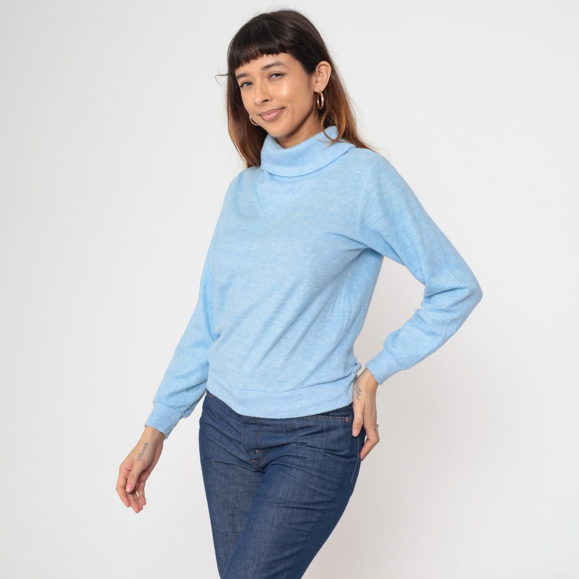 80s Baby Blue Turtleneck Sweatshirt Ski Modes Slouchy Small Medium