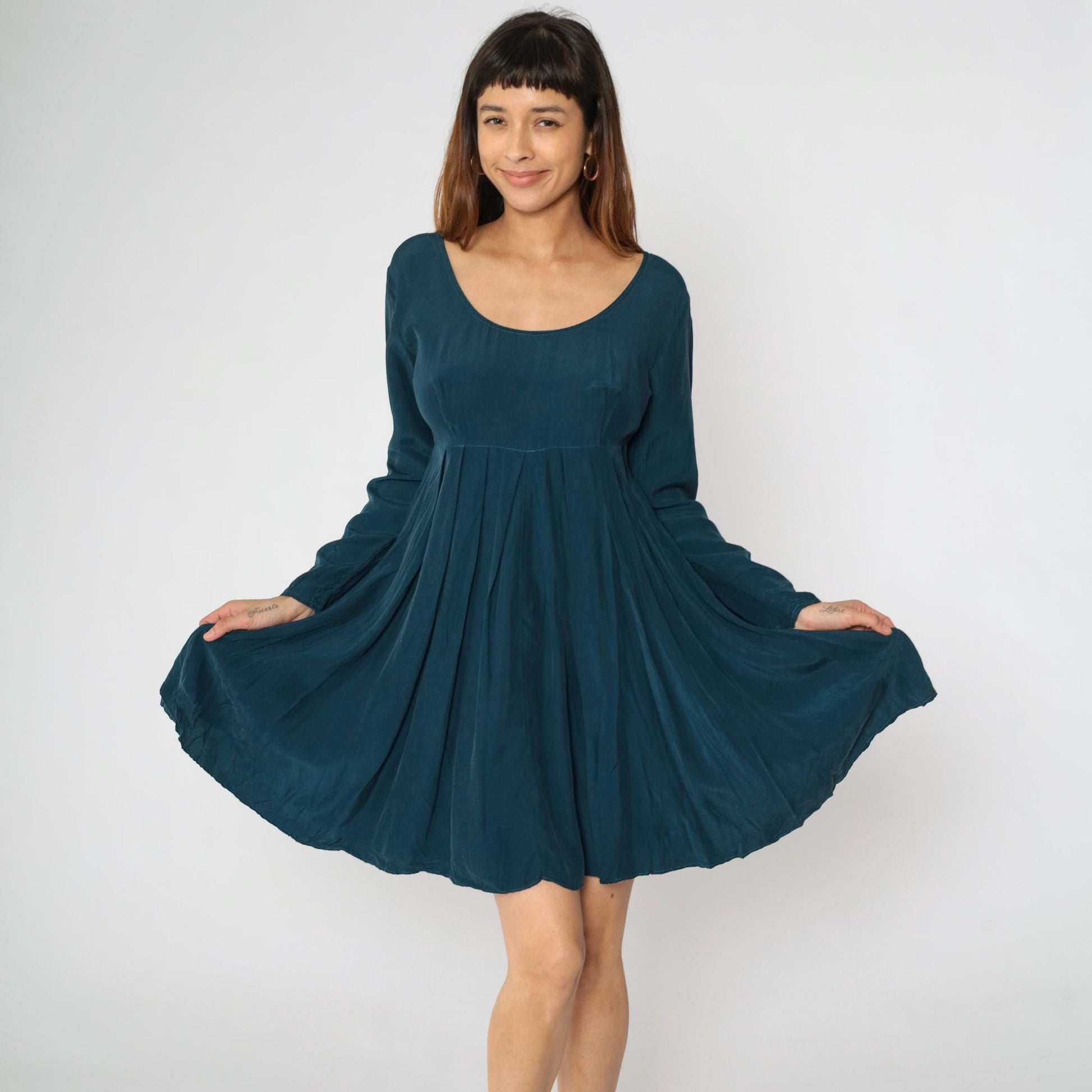90s Rampage Babydoll Mini Dress Dark Teal Scoop Neck Empire Waist Medium