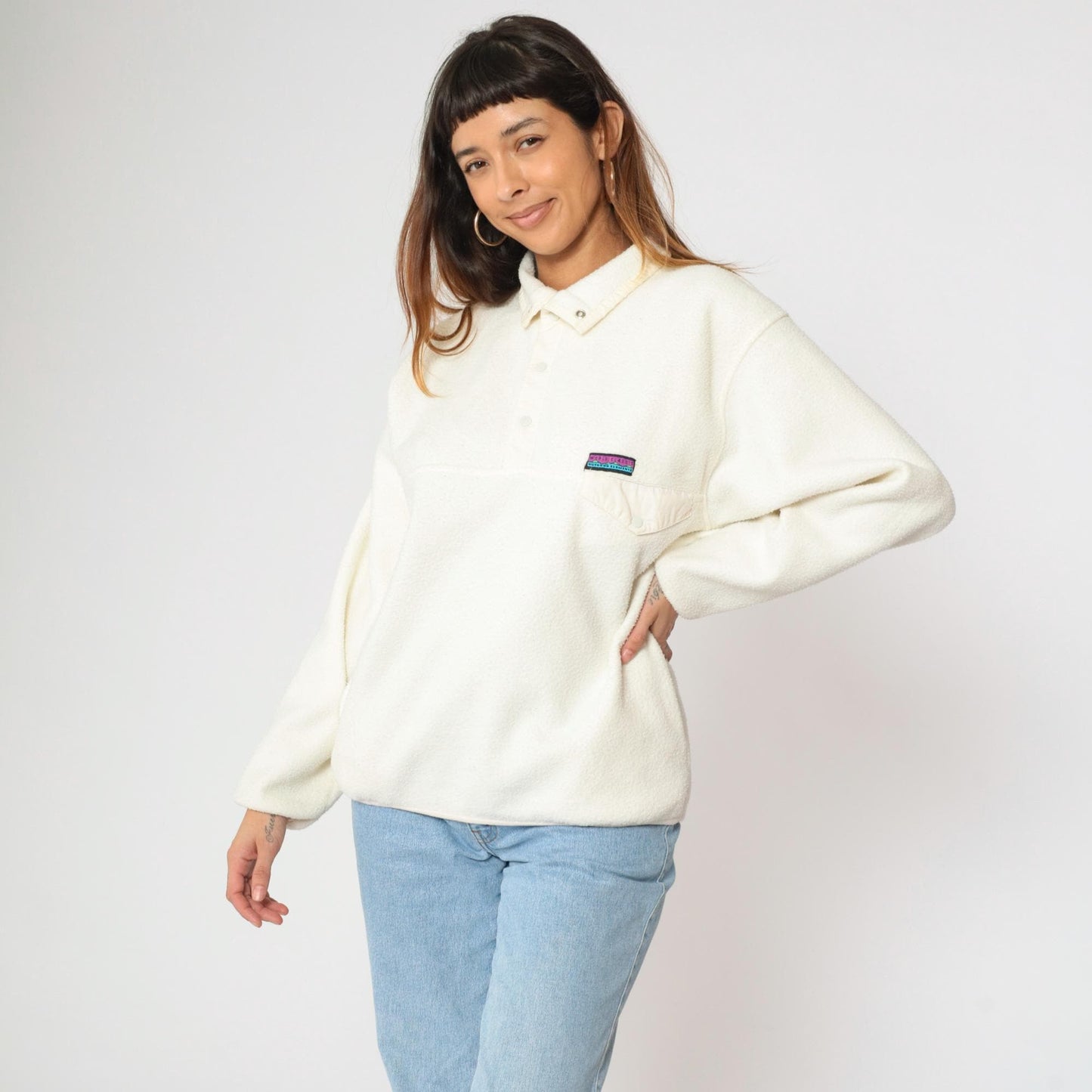 90s Gap Cream Fleece Quarter-Snap Sweatshirt Small