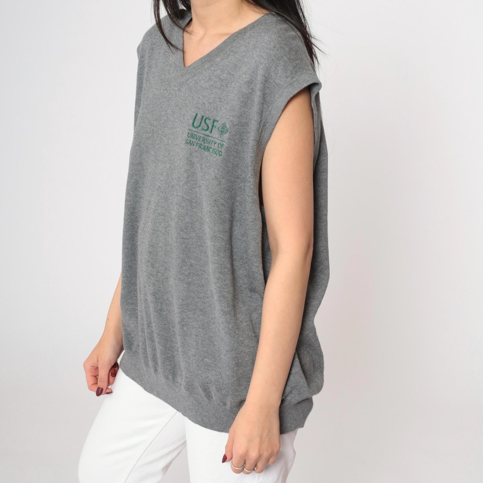 00s USF University of San Francisco Grey Knit Vest Pullover Large L