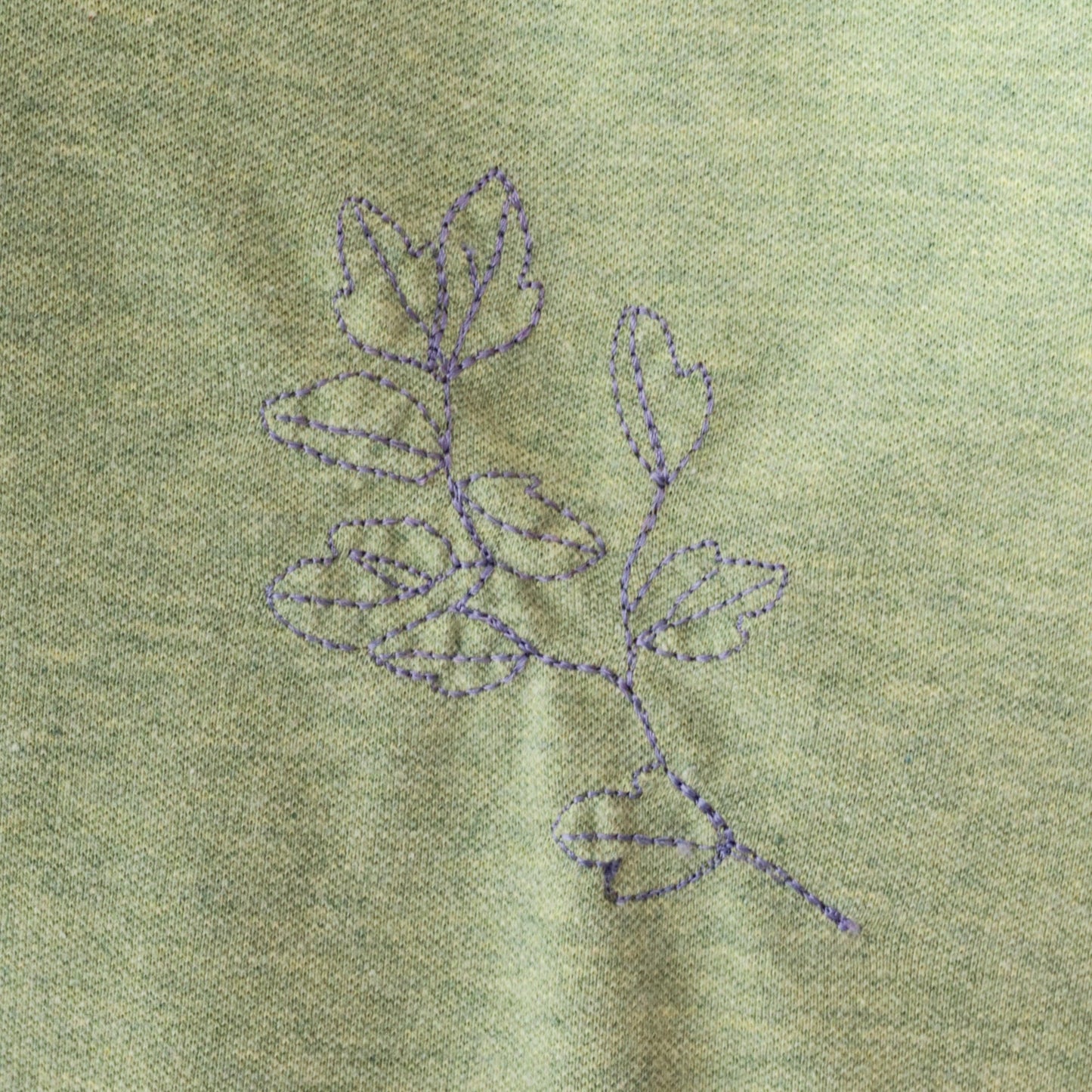 Y2K Leaf Embroidered T-Shirt Green Split Neck Short Sleeve Small S