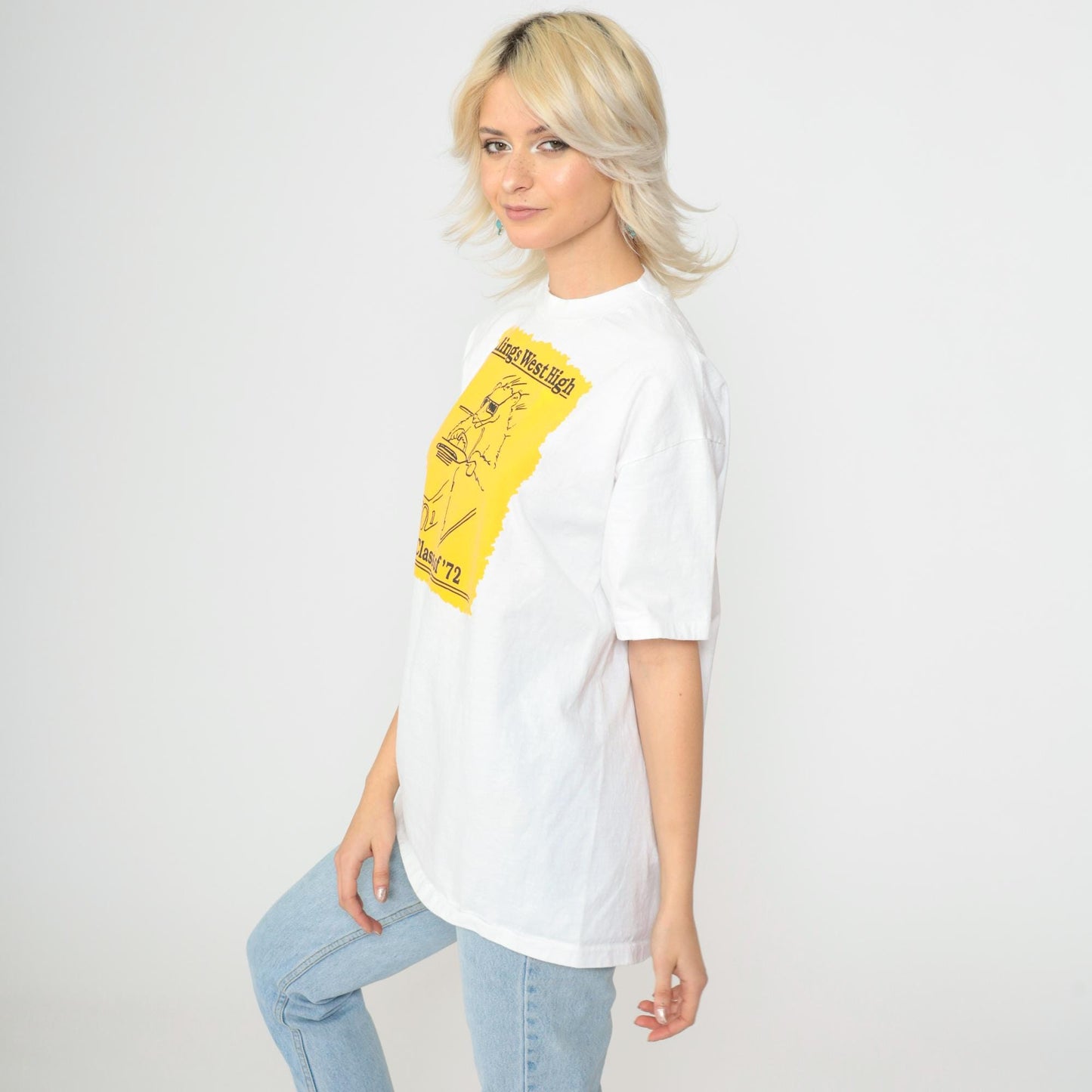 90s Billings West High School Class of '72 Reunion Bear Graphic Tee White Large