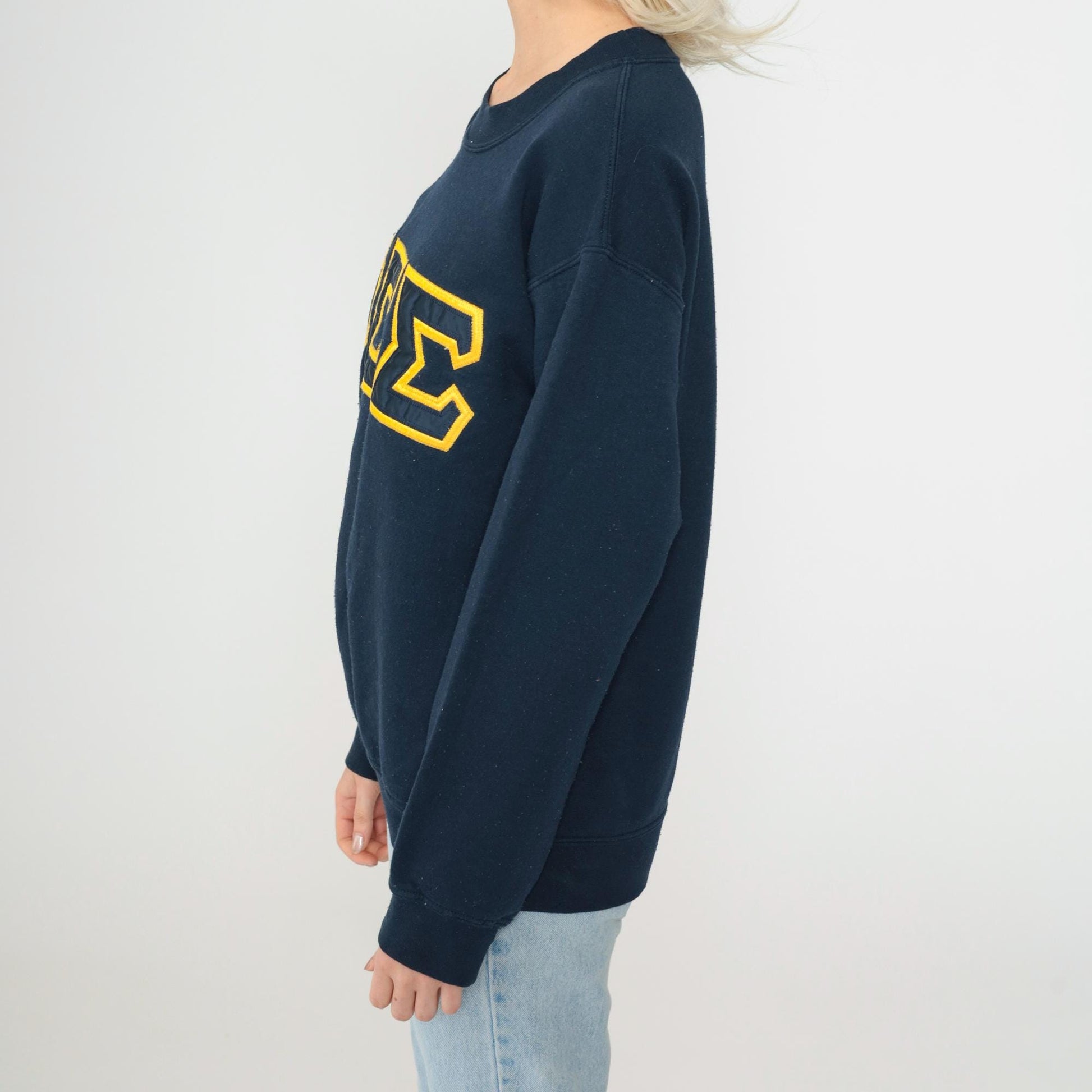 90s Phi Sigma Sigma Sorority Sweatshirt Navy Gold Greek Letters Small