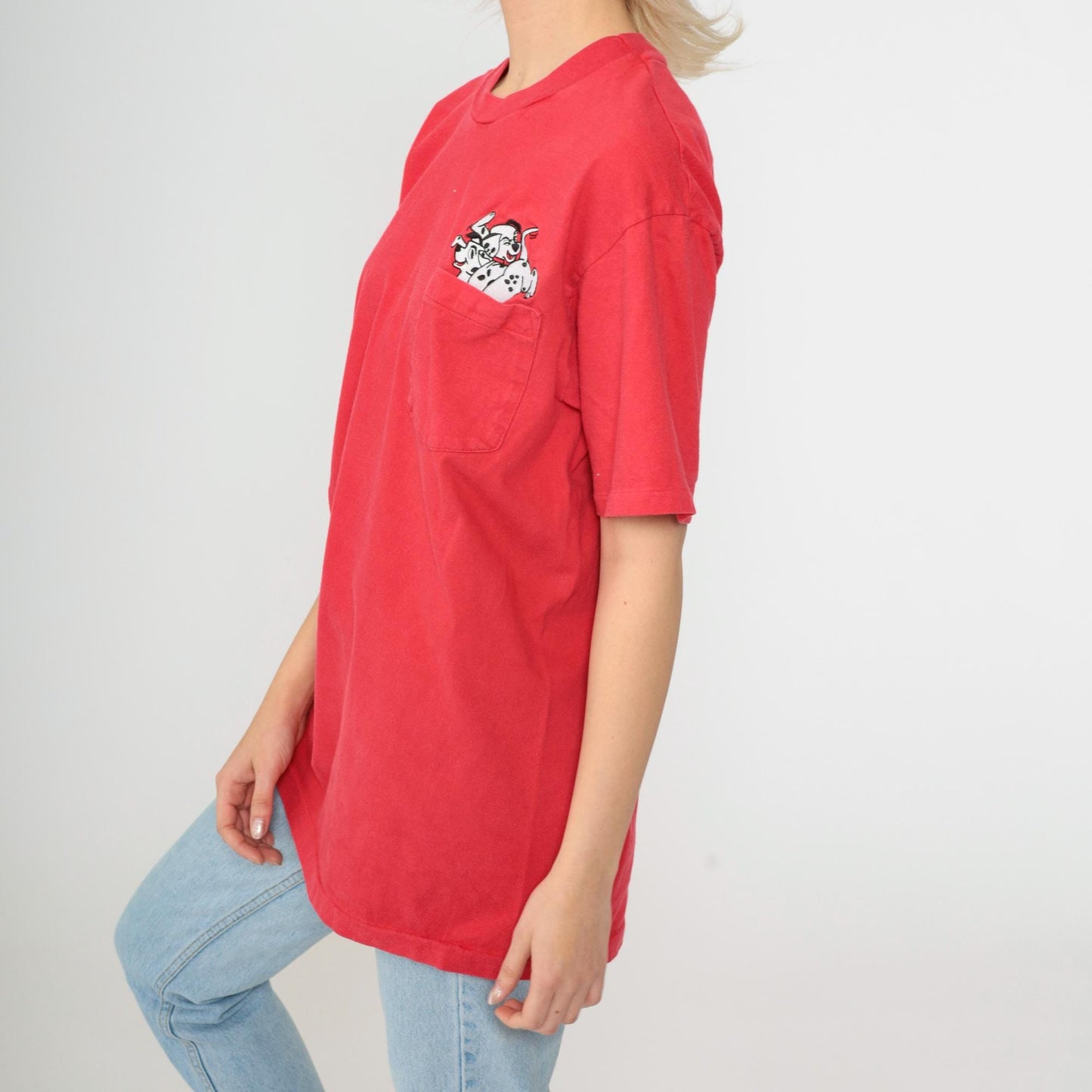 90s Disney Store 101 Dalmatians Red Graphic T-Shirt Pocket Tee Medium