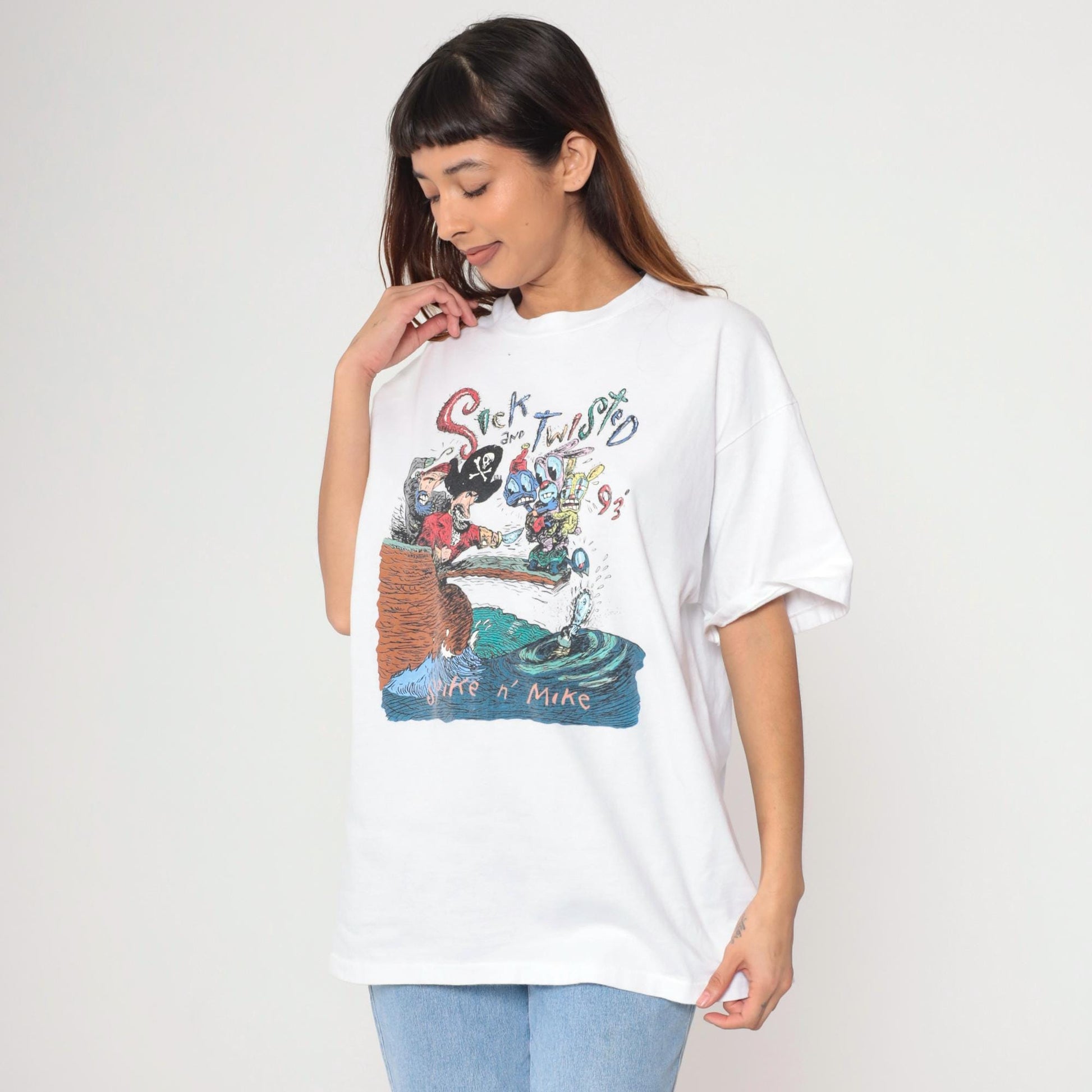 90s Spike n' Mike Sick and Twisted Festival Animation T-Shirt 1993 Pirate Graphic White Extra Large XL