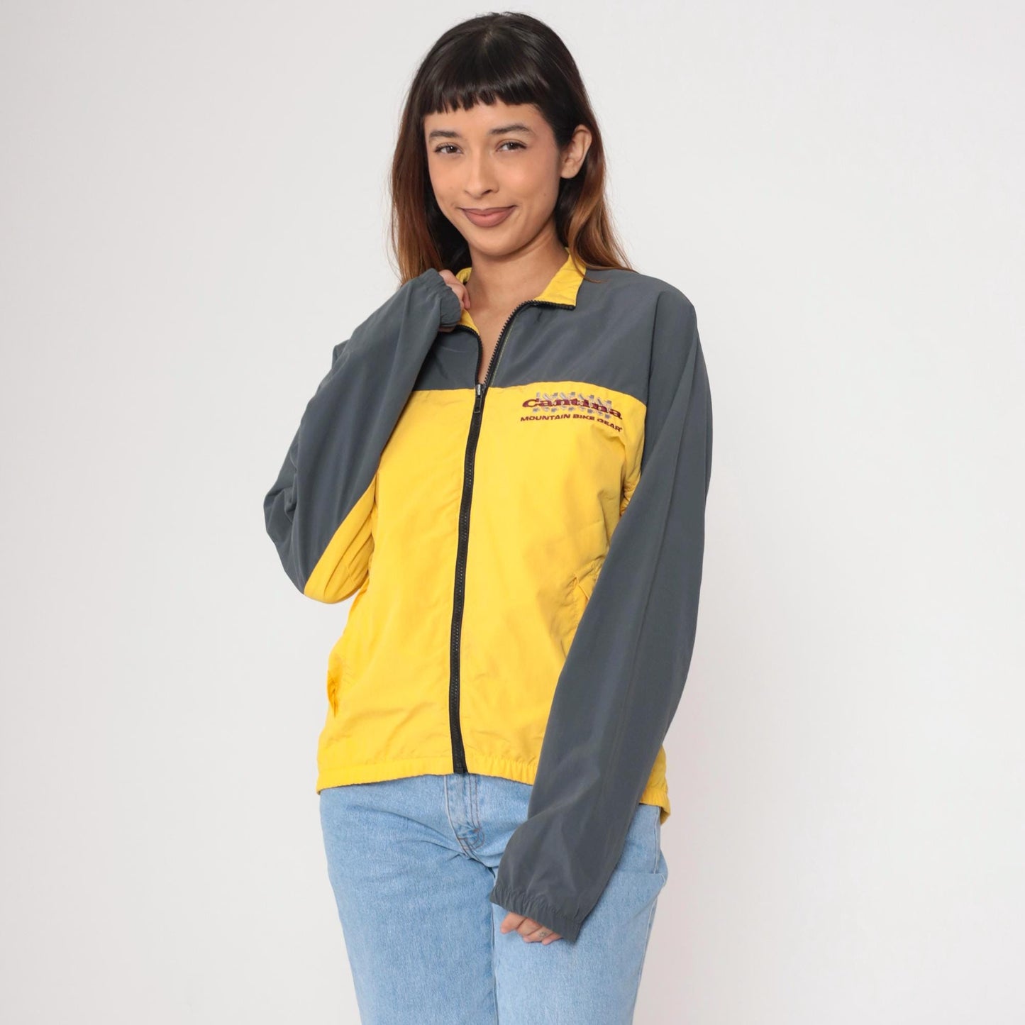 90s Cantina Mountain Bike Windbreaker Yellow Gray Color Block Large L
