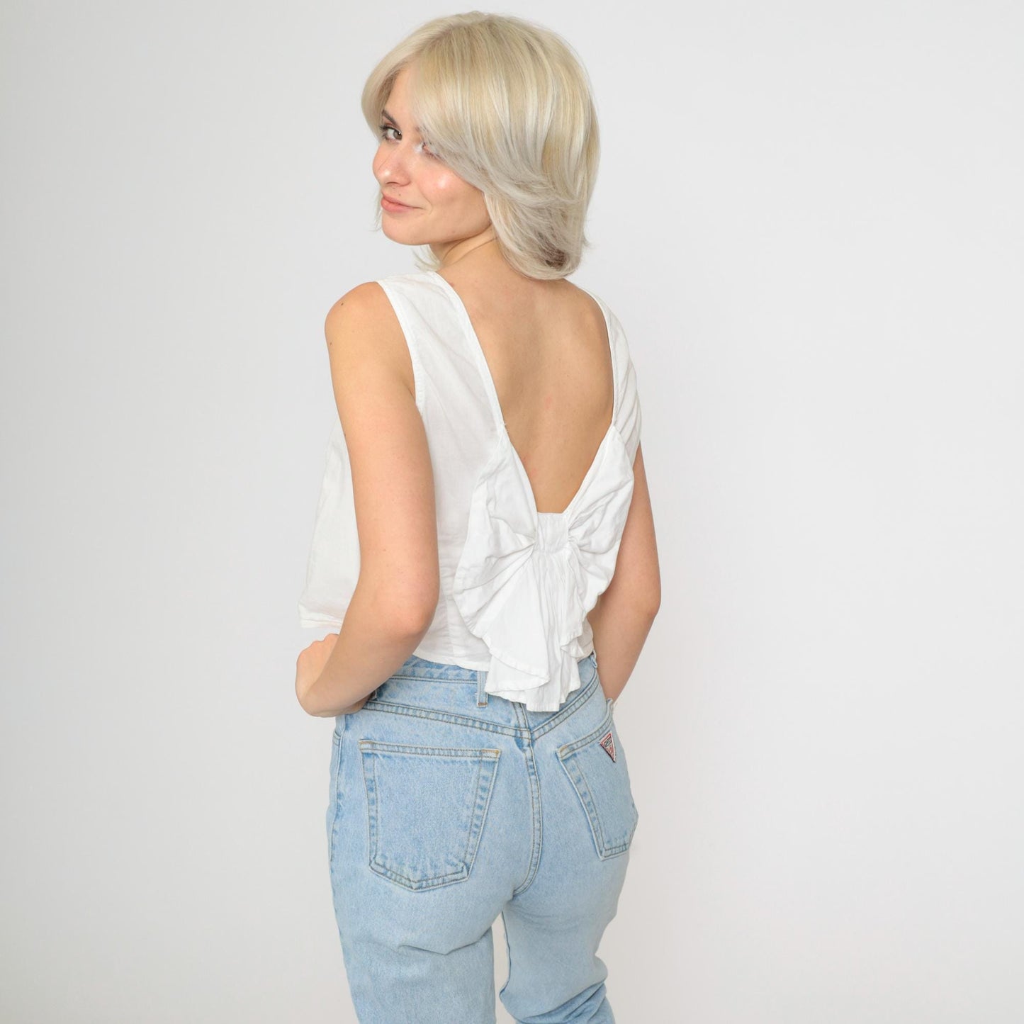 90s Munalisa Floral Embroidered Tank Top White Mesh Cutwork Small