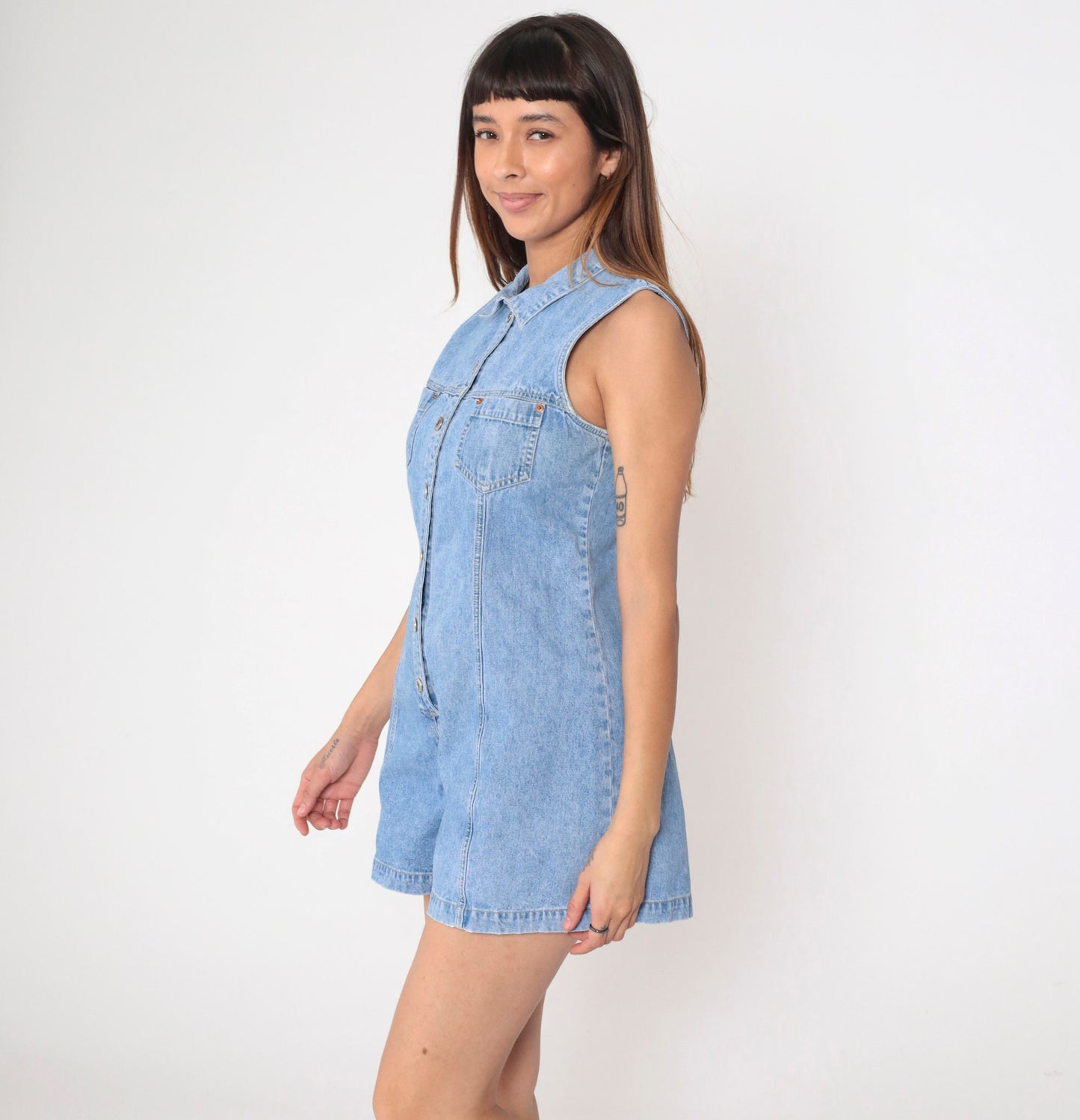 90s Denim Romper Keyhole Back Sleeveless Playsuit Small