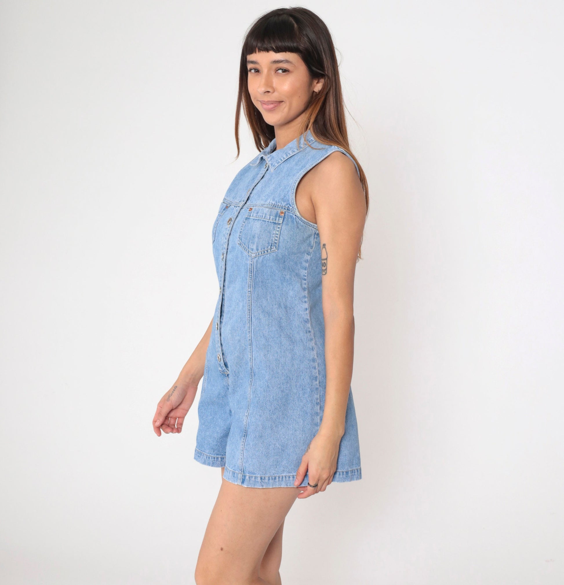 90s Denim Romper Keyhole Back Sleeveless Playsuit Small