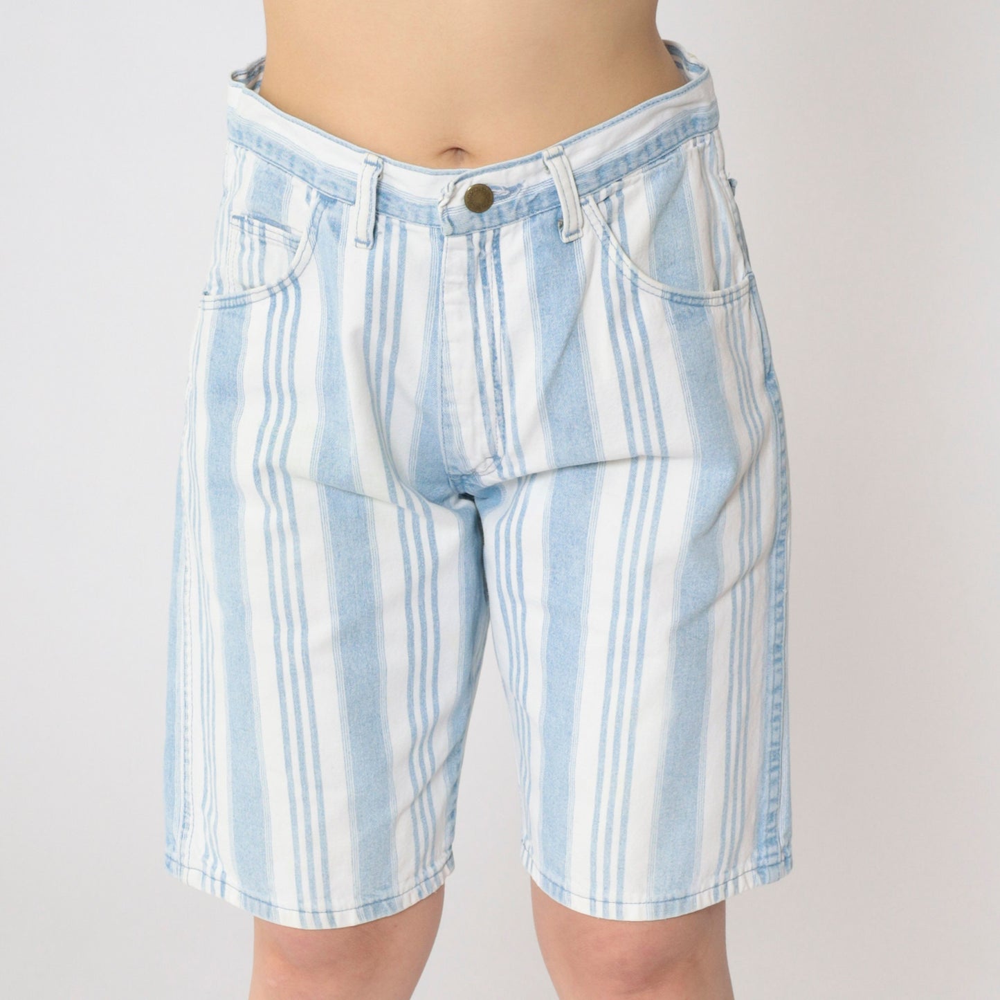 90s Wrangler Striped Denim Shorts High Waist Light Blue White Medium 31