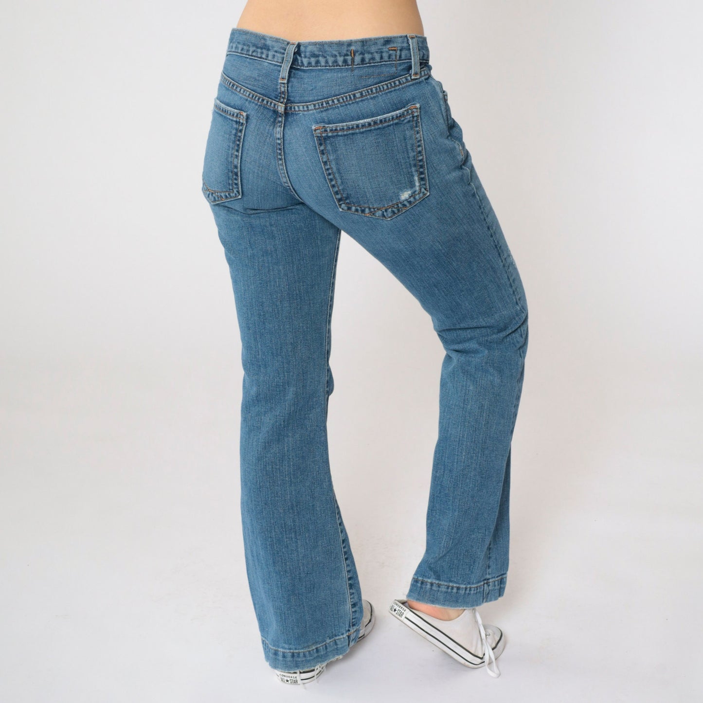 Gap Y2K Low Rise Flared Jeans Blue Distressed Denim Small 6