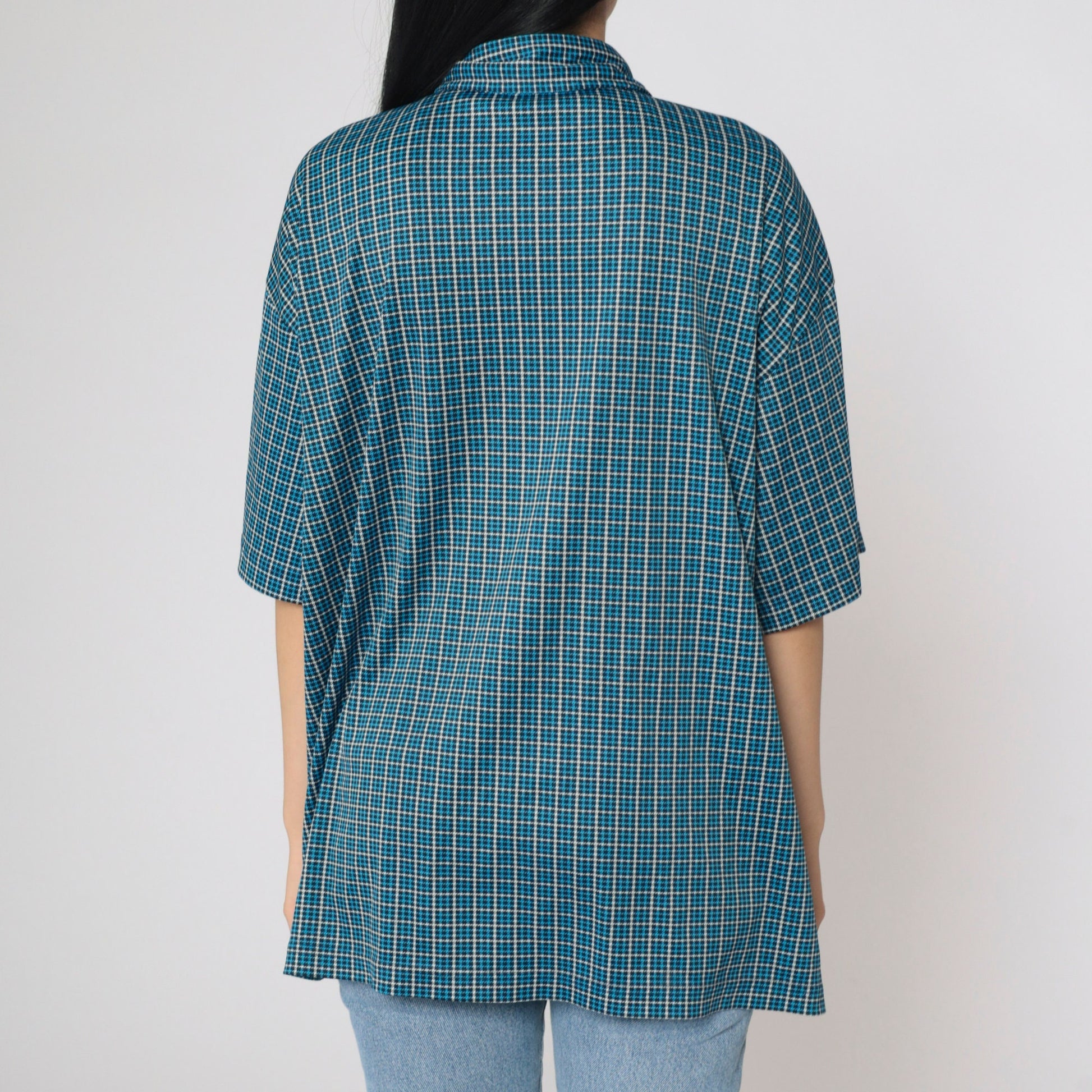 Gap Y2K Blue Houndstooth Button-Up Shirt Men's Extra Large XL