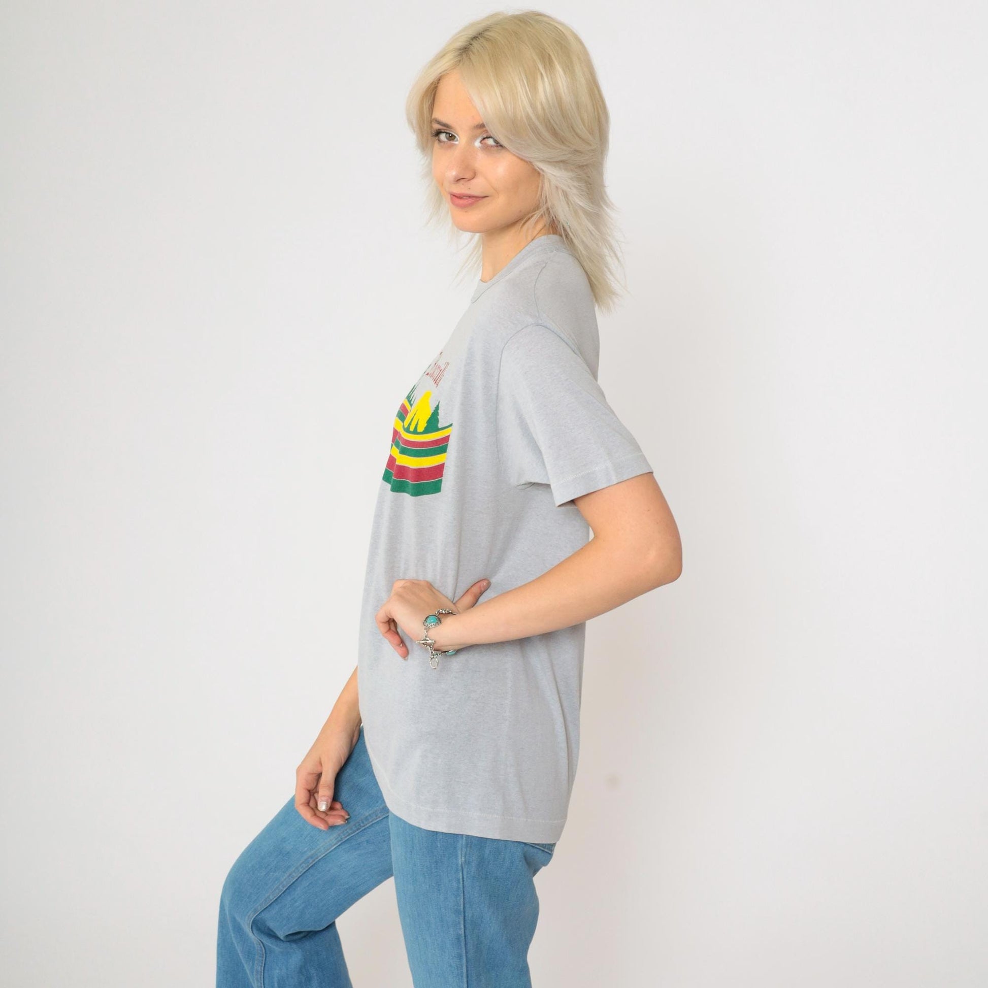 80s Knoxville Tennessee Graphic T-Shirt Grey Nature Print Small