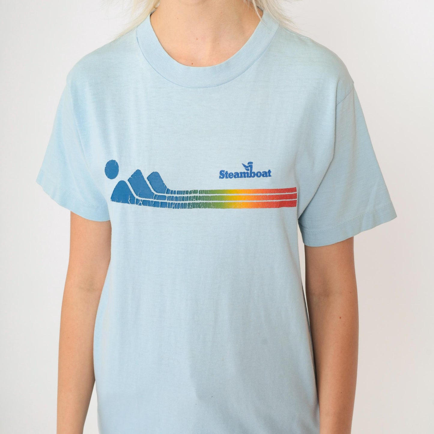 80s Steamboat Colorado Graphic T-Shirt Baby Blue Single Stitch Small