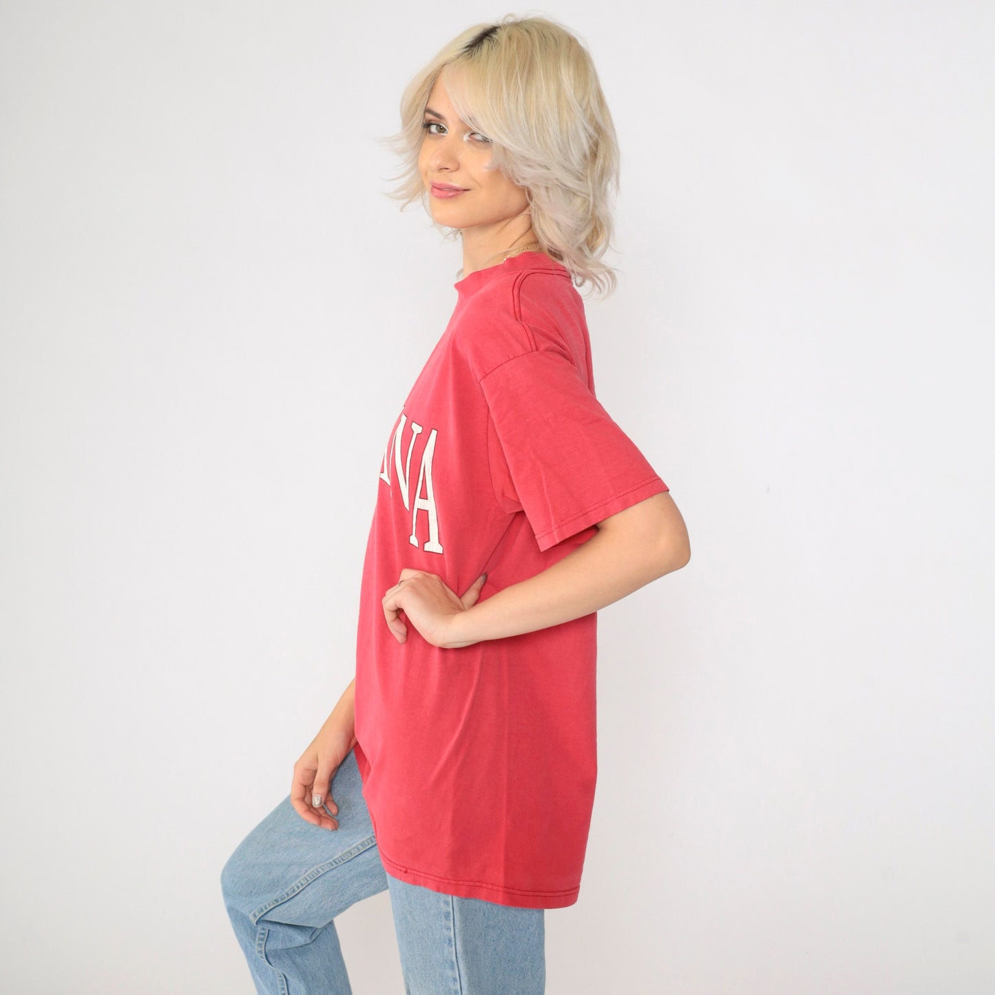 90s Indiana Graphic T-Shirt Faded Red Destination Tee Medium