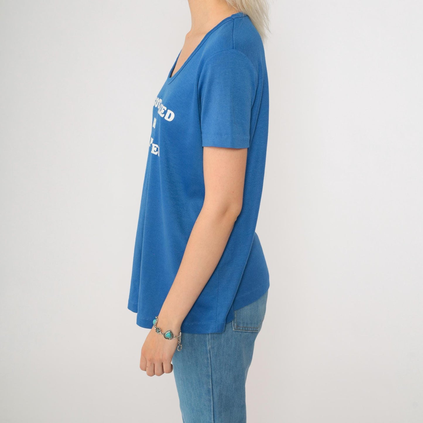 80s Maternity Graphic T-Shirt I Got Nailed By A Carpenter Blue Medium