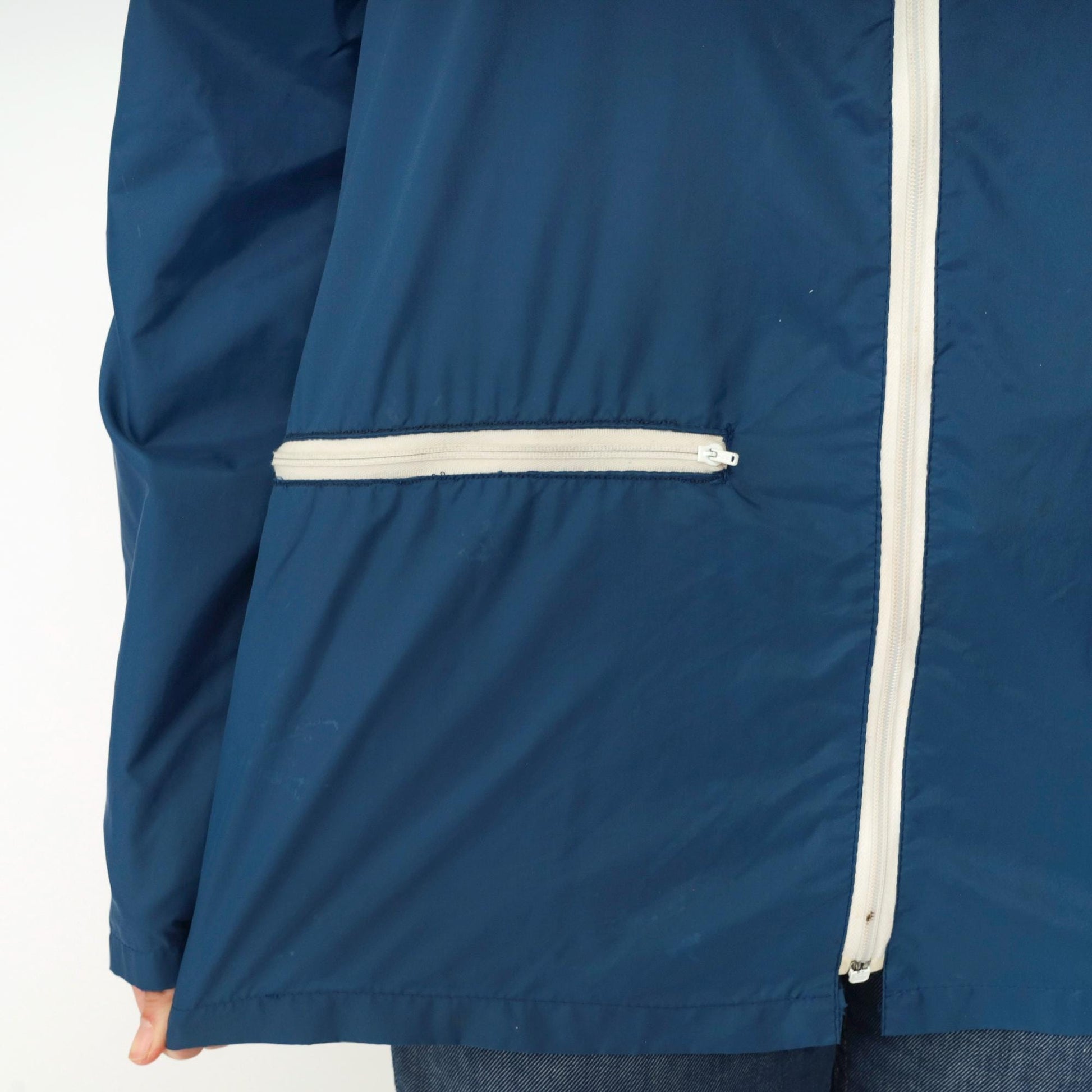 70s Windbreaker Jacket Dark Blue White Striped Raglan Zip Unisex Medium Large