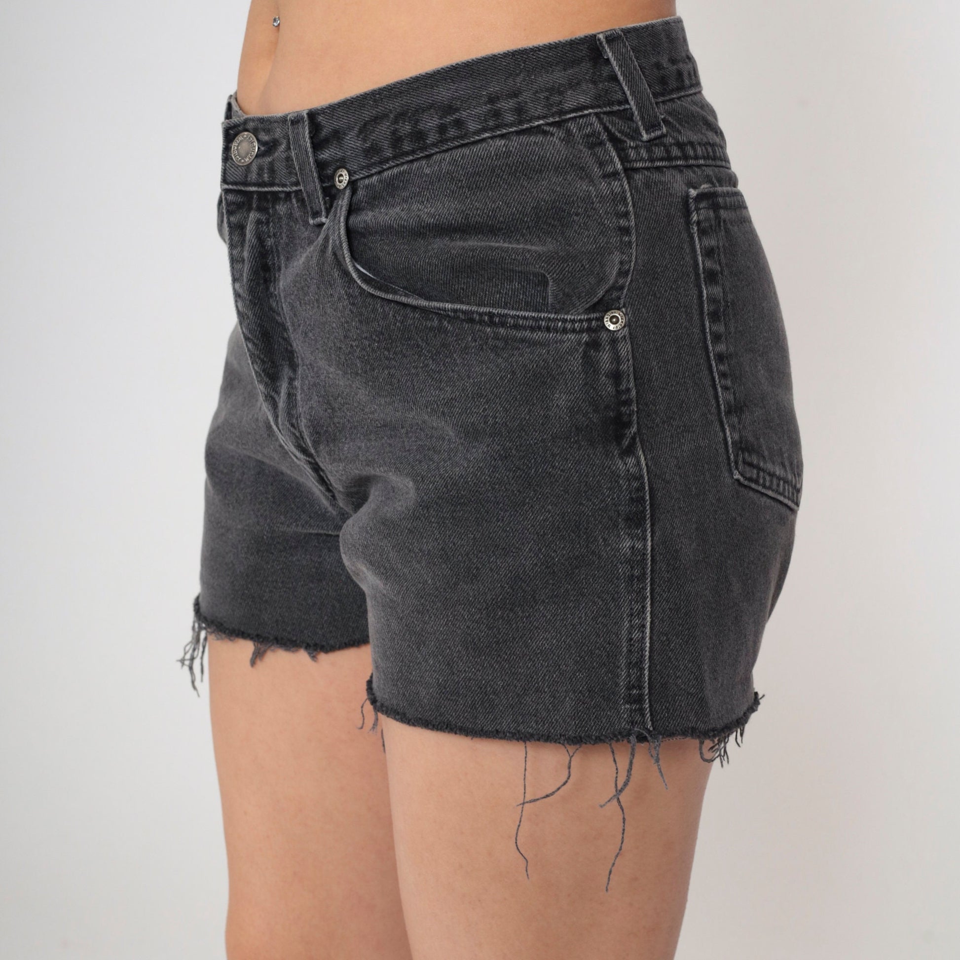 90s Wrangler Black Denim Cutoff Shorts High Rise Faded Medium 32