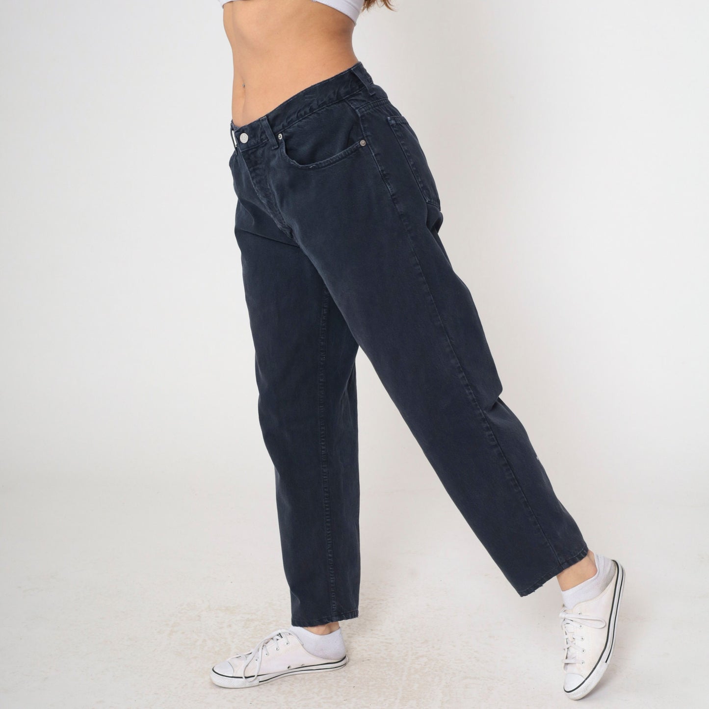 00s Calvin Klein Black High-Waisted Mom Jeans Tapered Leg Large 34