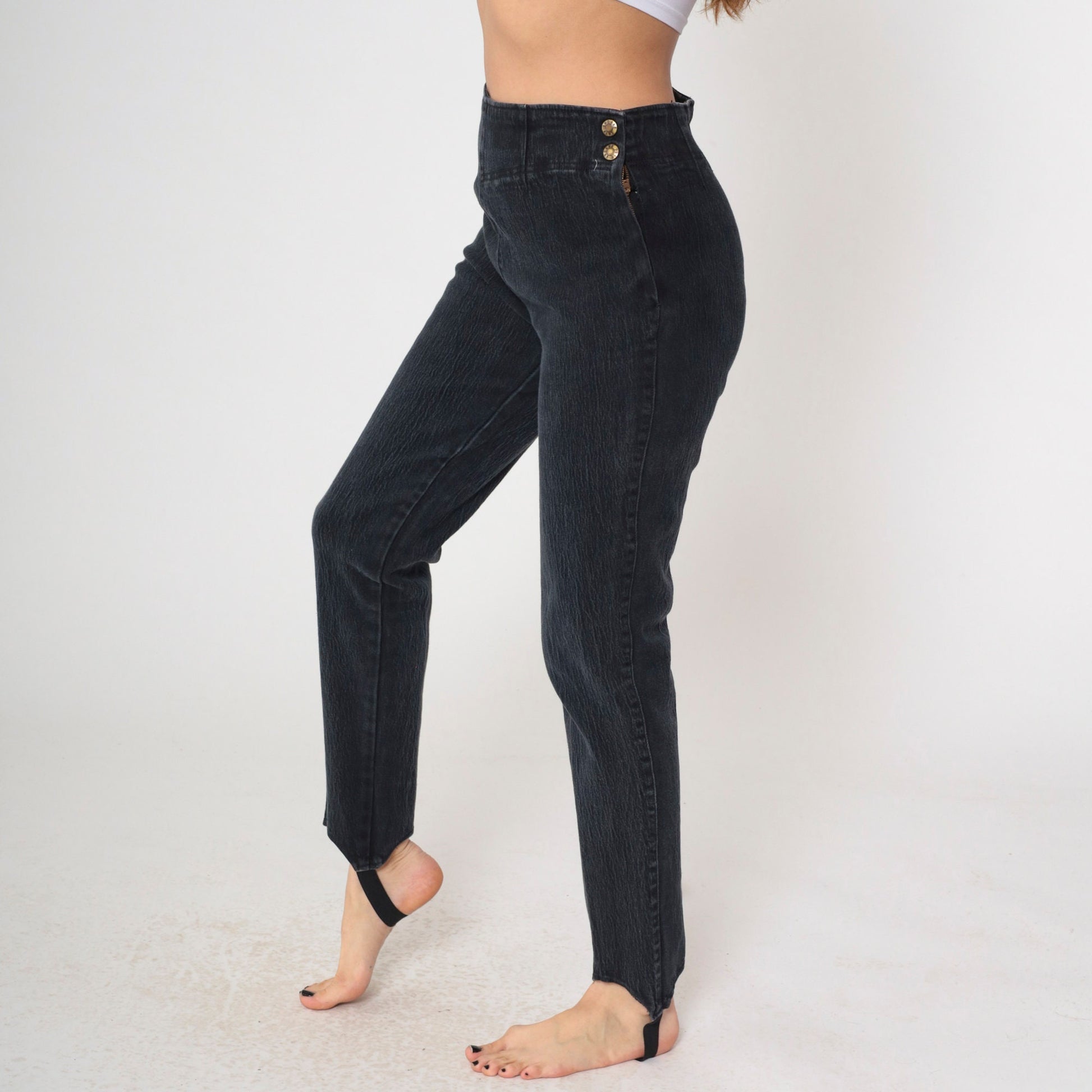 90s Anchor Blue Black Stirrup Jeans High-Waisted Skinny Medium