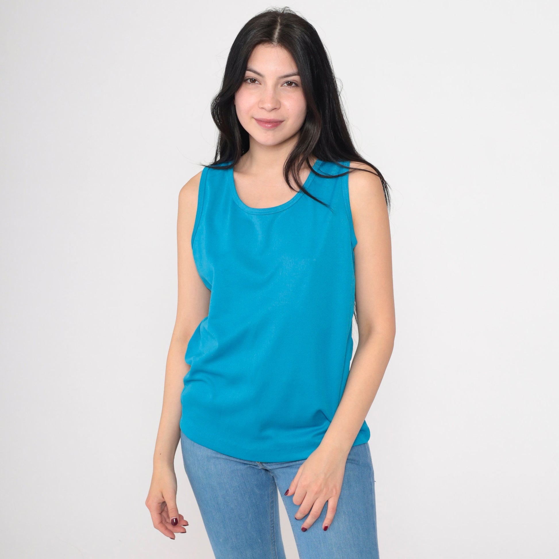 70s Sears Tank Top Bright Blue Scoop Neck Sleeveless Small S