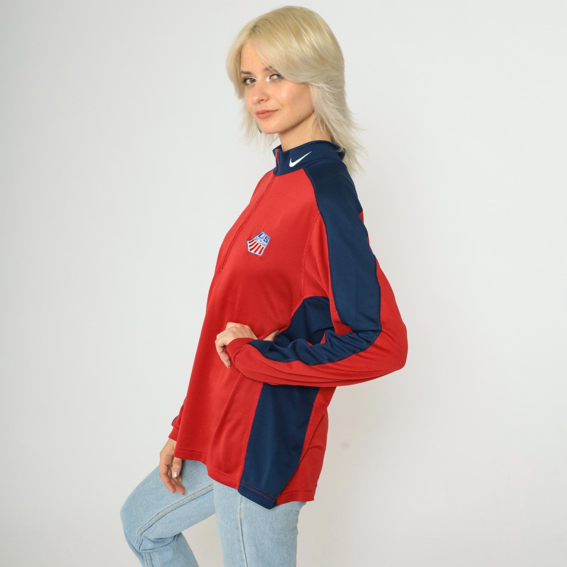 90s Nike US Ski Team Long Sleeve Quarter Zip Mock Neck Red Large