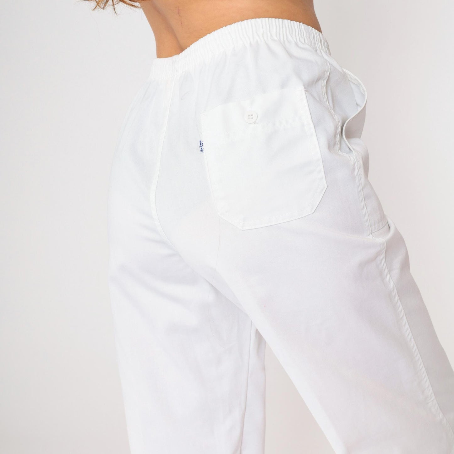 80s Levi's White Athletic Trousers Elastic Waist Small