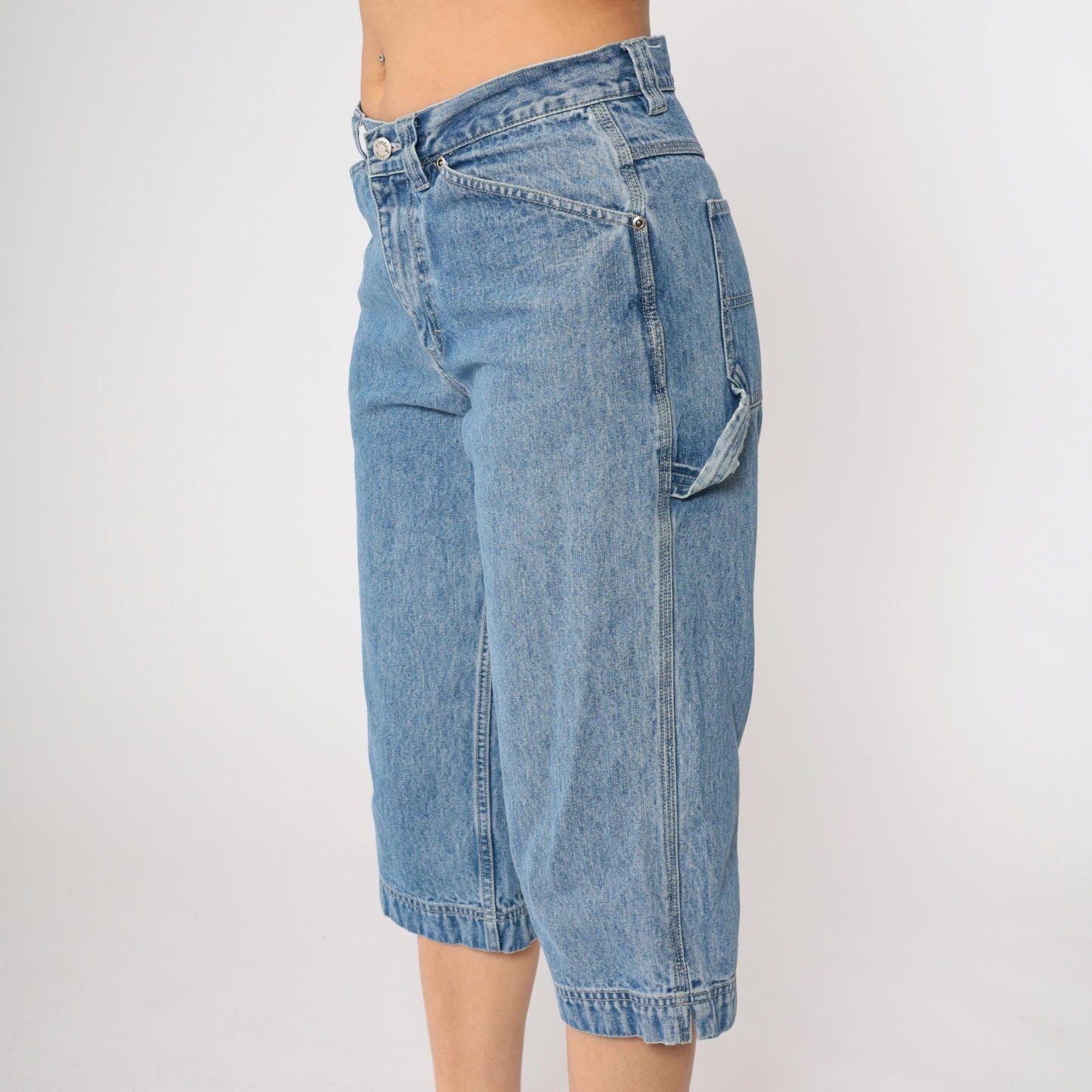 90s Riveted by Lee Capri Jeans Hammer Loop Straight Leg Blue Denim Medium 8