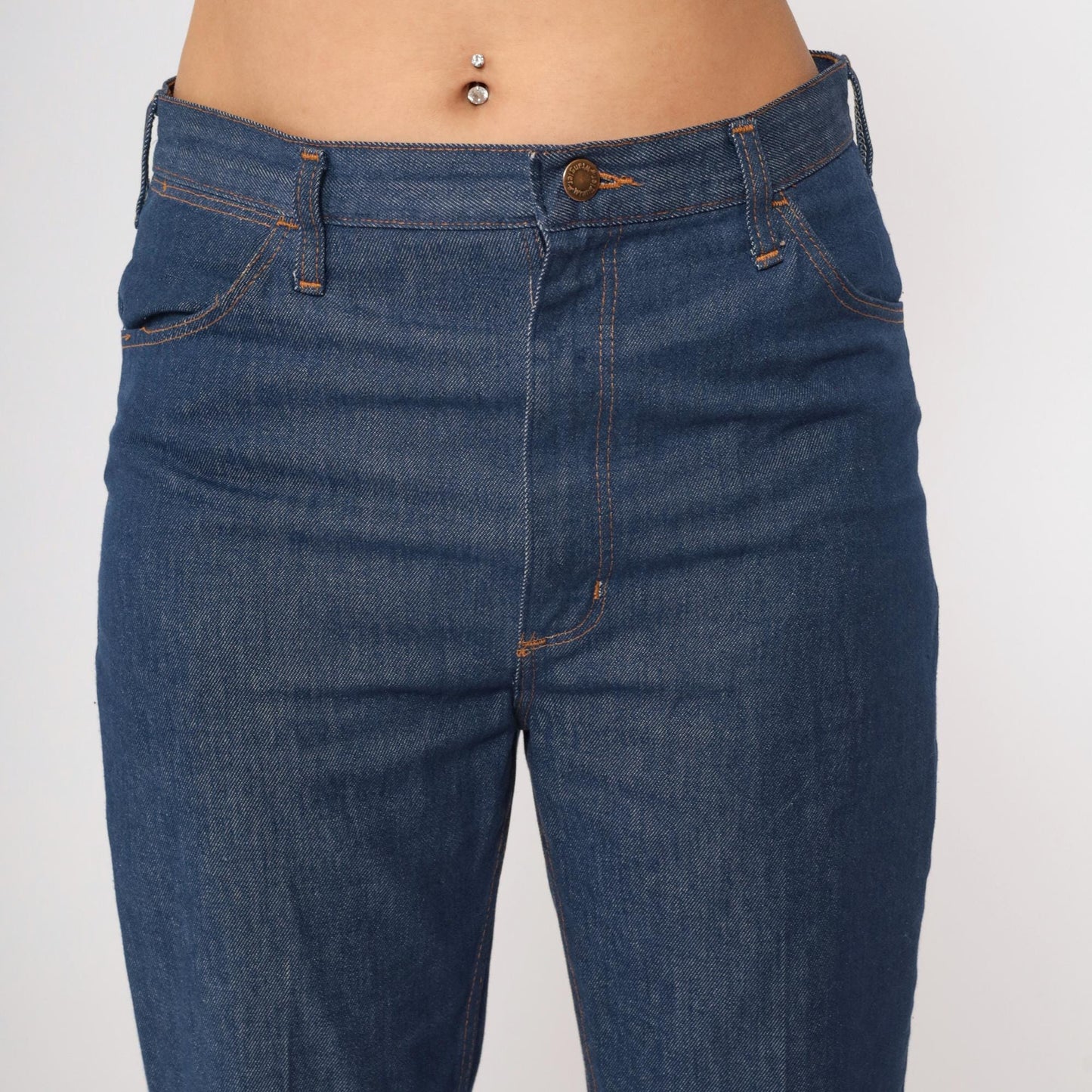 70s Wrangler Flare Jeans High Waist Dark Blue Denim Men's 32x36