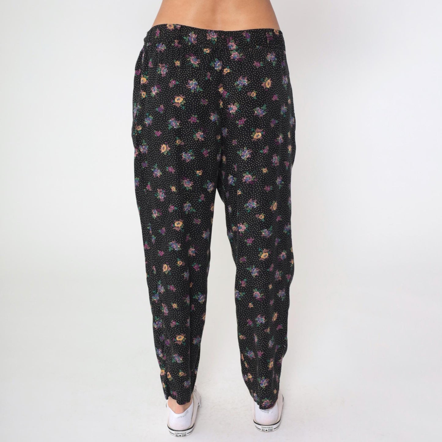 90s Liz Claiborne Floral Polka Dot Two Piece Set Black Button Up Blouse Tapered Pants Medium