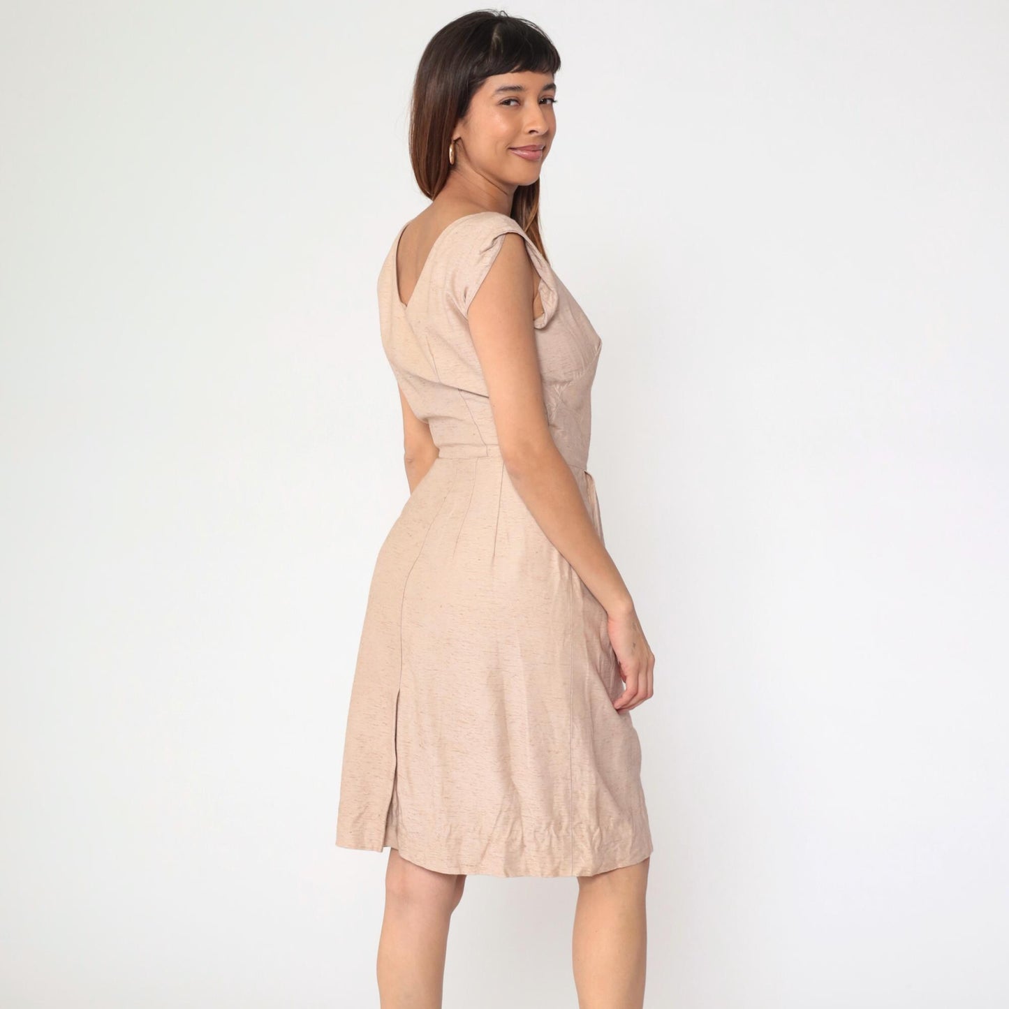 1960s Blush Pink Cocktail Dress Boatneck Wiggle Sheath Knee Small