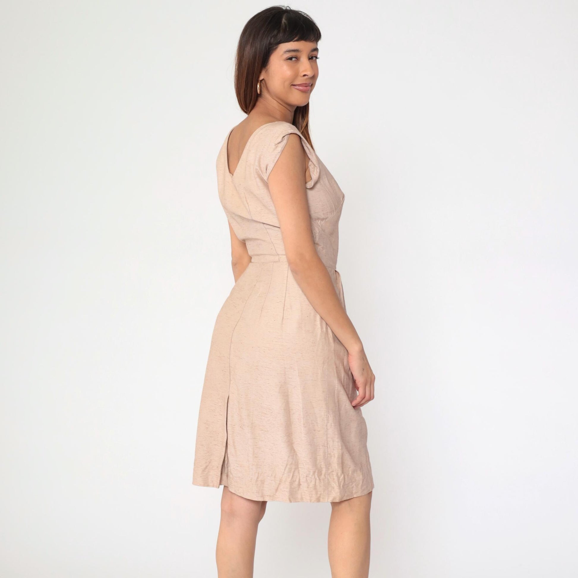 1960s Blush Pink Cocktail Dress Boatneck Wiggle Sheath Knee Small