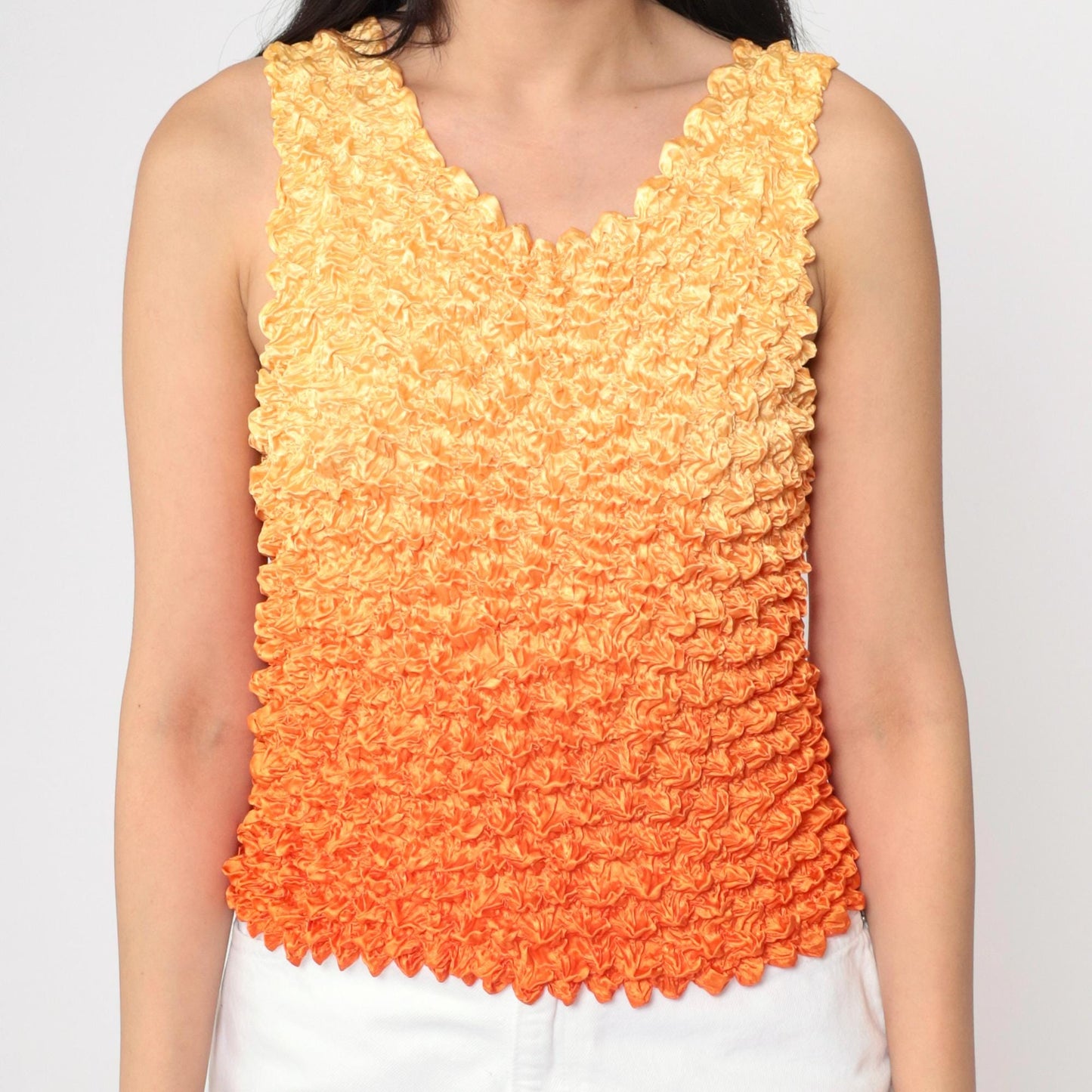 Y2K Ombre Popcorn Texture Tank Top Orange Gradient Stretchy Small Medium